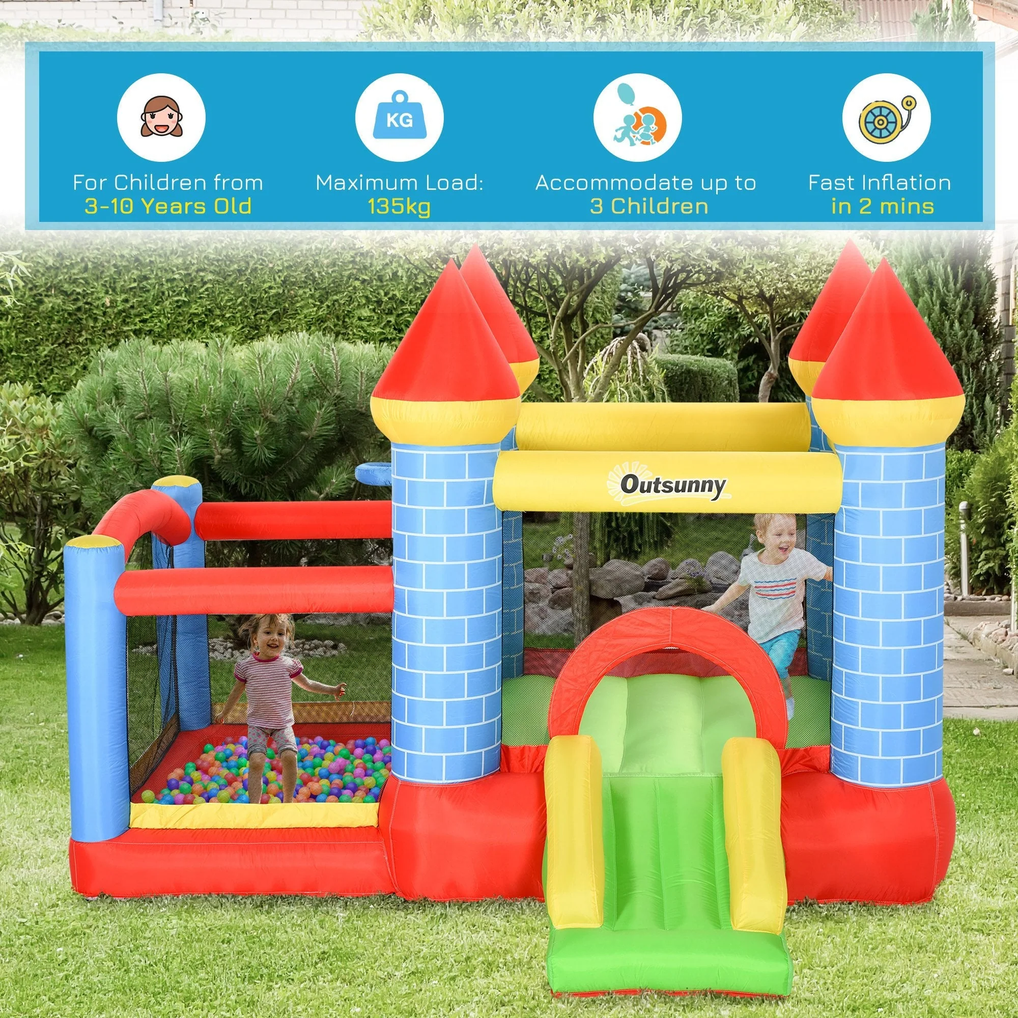 Kids Bounce Castle Inflatable Trampoline Slide Pool Basket for Kids Age 3-10 - Image 5