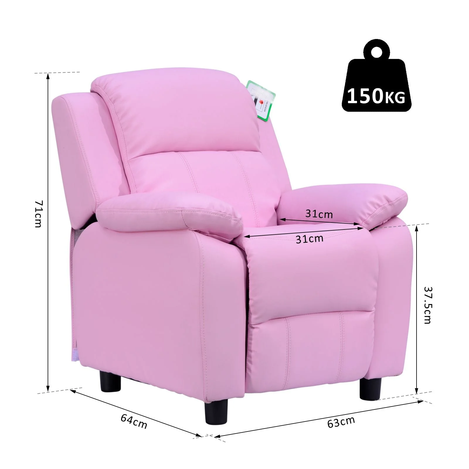 Kids Children Recliner Lounger Armchair Games Chair Sofa Seat PU Leather Look w/ Storage Space on Arms Pink - Image 3