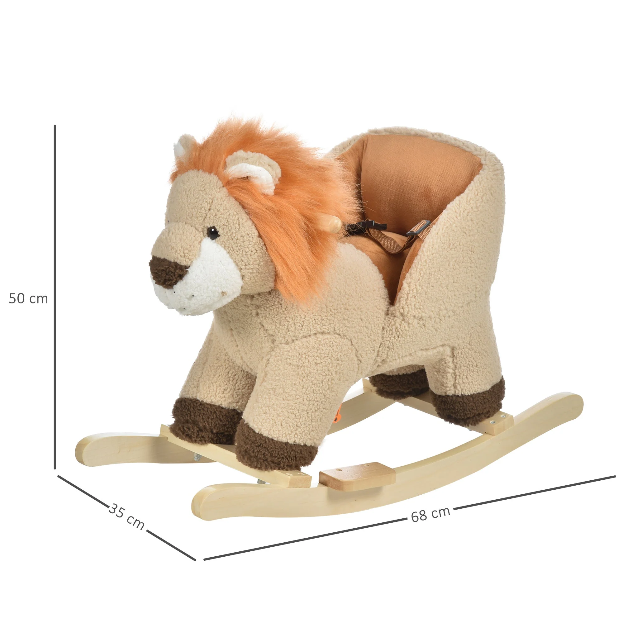 Kids Children Rocking Horse Plush Ride On Lion Seat w/ Sound Wood Base Seat Safety Belt Toddler Baby Toy Brown - Image 3