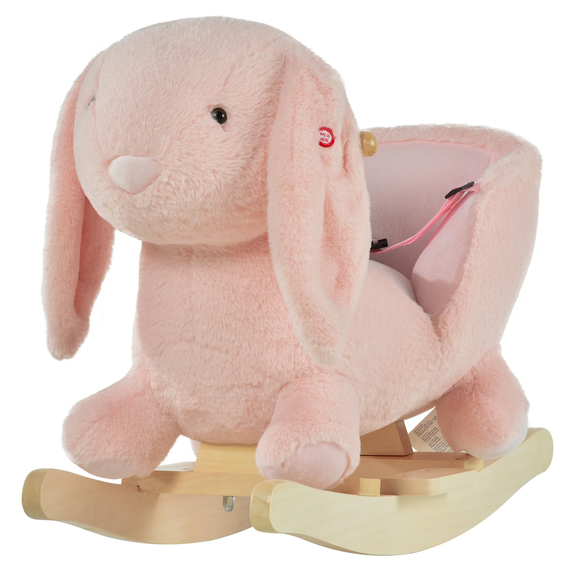 Kids Children Rocking Horse Plush Ride On Rabbit Seat w/ Sound Wood Base Seat Safety Belt Toddler Baby Toy Rocker Pink 18 - 36 Months - Image 9
