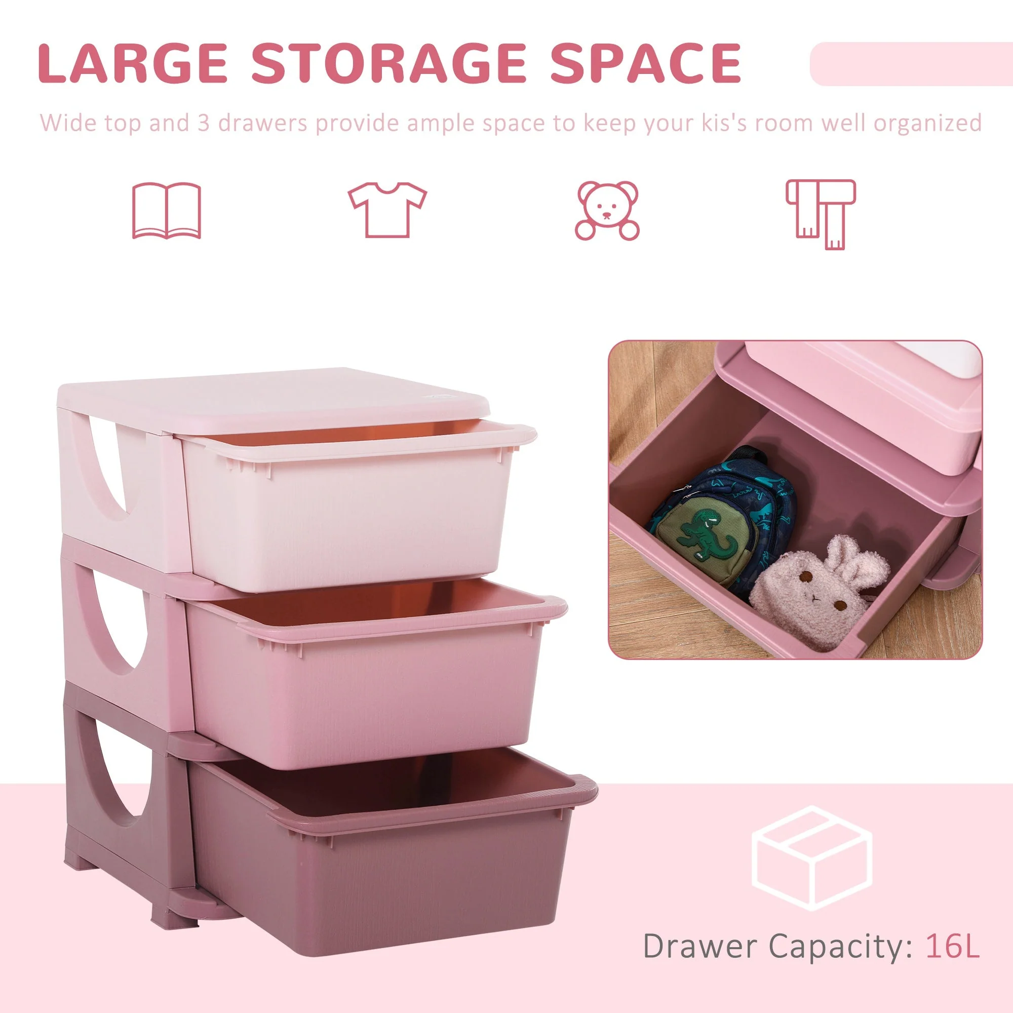 Kids Three-Tier Storage Unit – Pink - Image 6