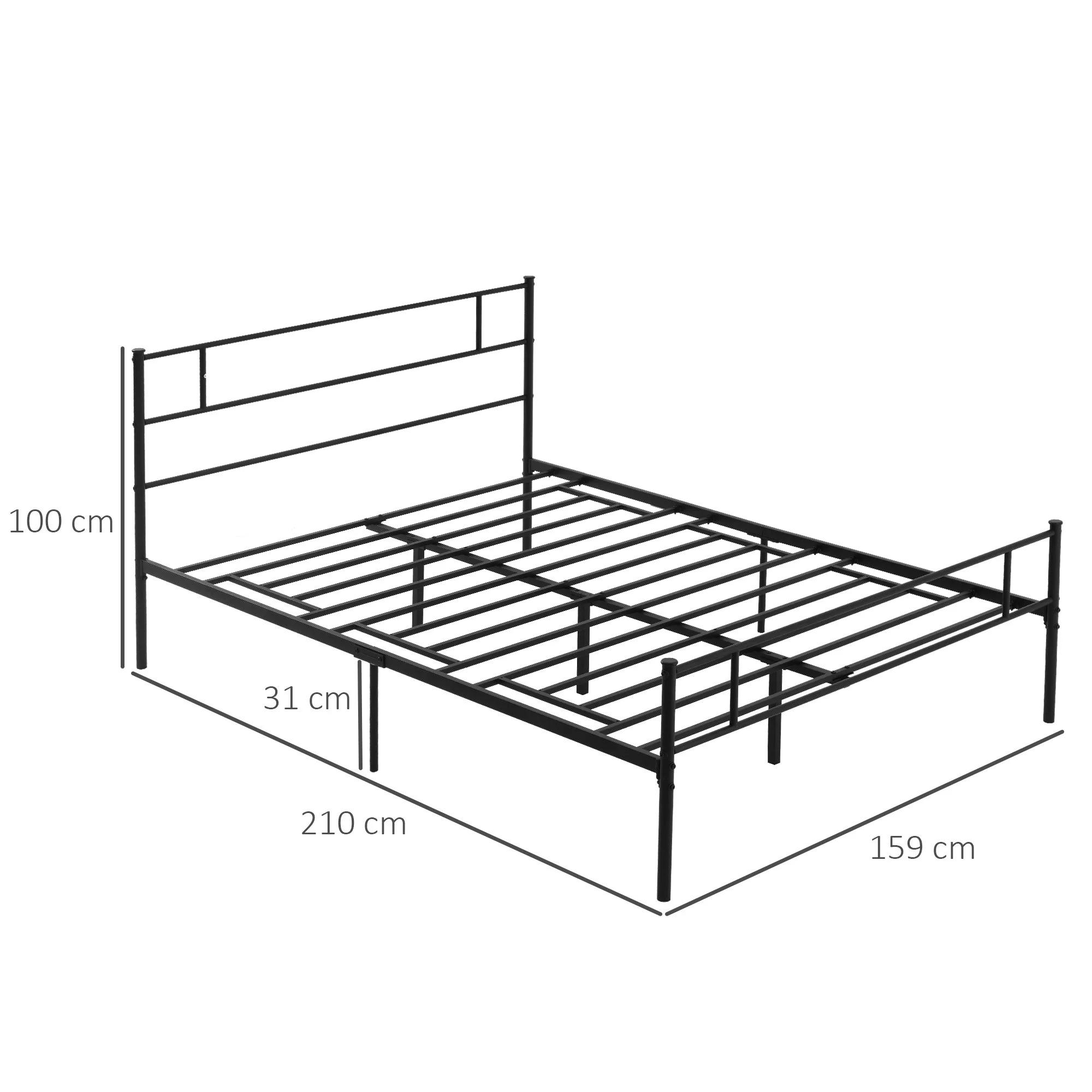 King Metal Bed Frame Solid Bedstead Base with Headboard and Footboard - Image 3