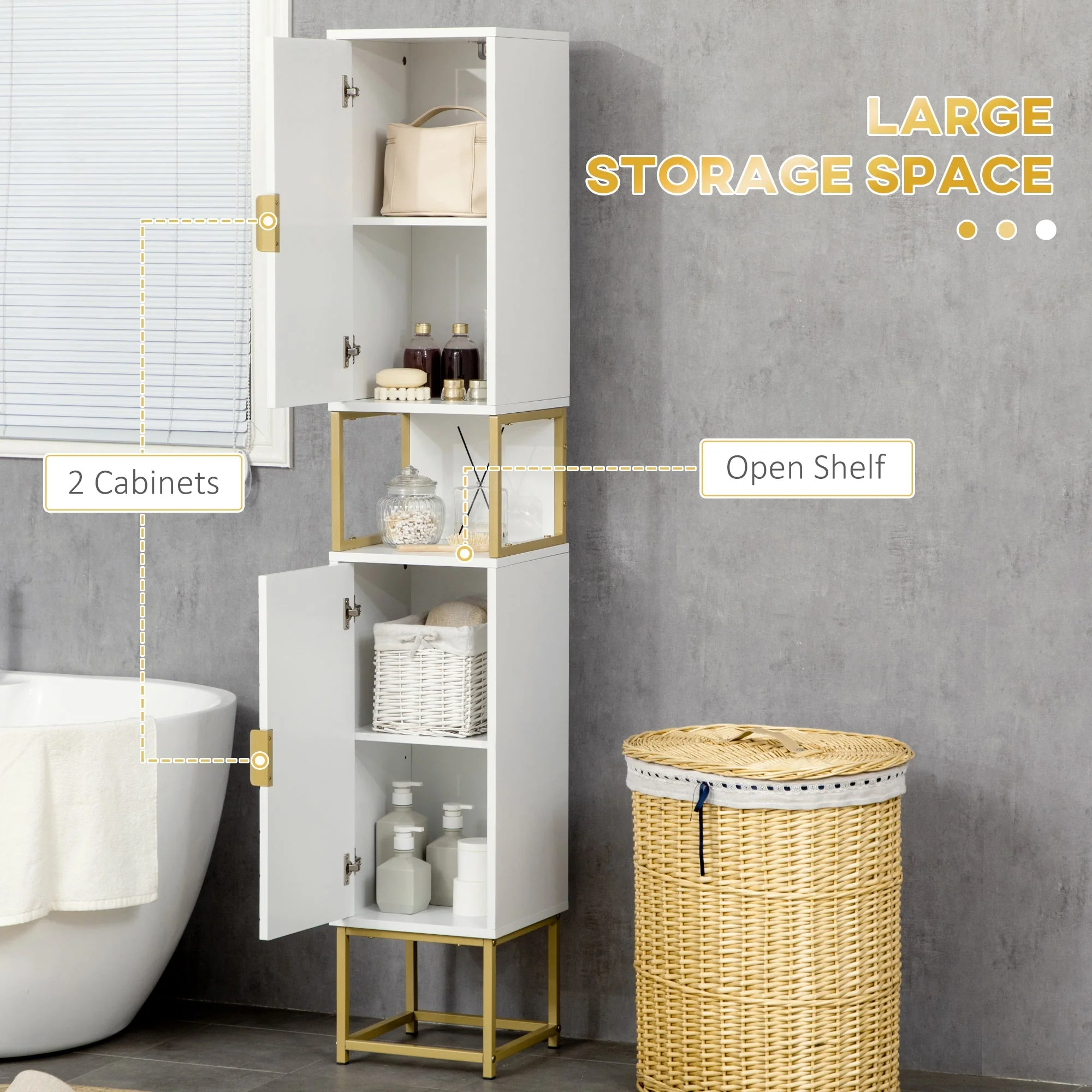 kleankin Narrow Bathroom Storage Cabinet - Image 4