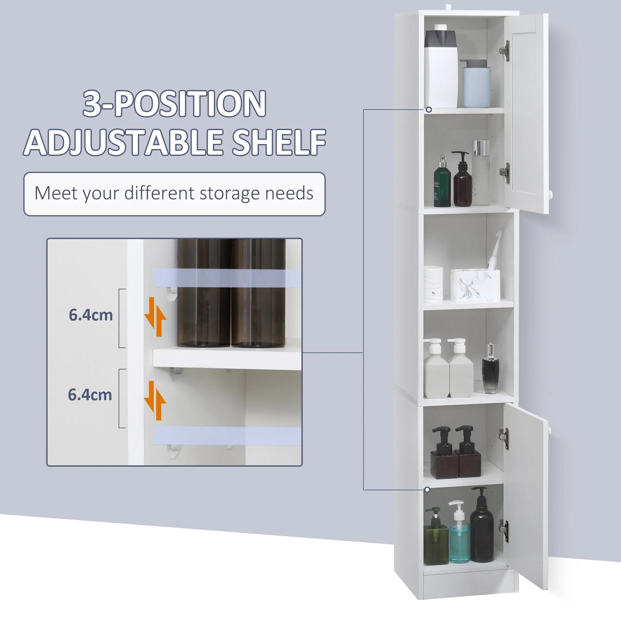kleankin Tall Bathroom Storage Cabinet with Mirror - Image 4