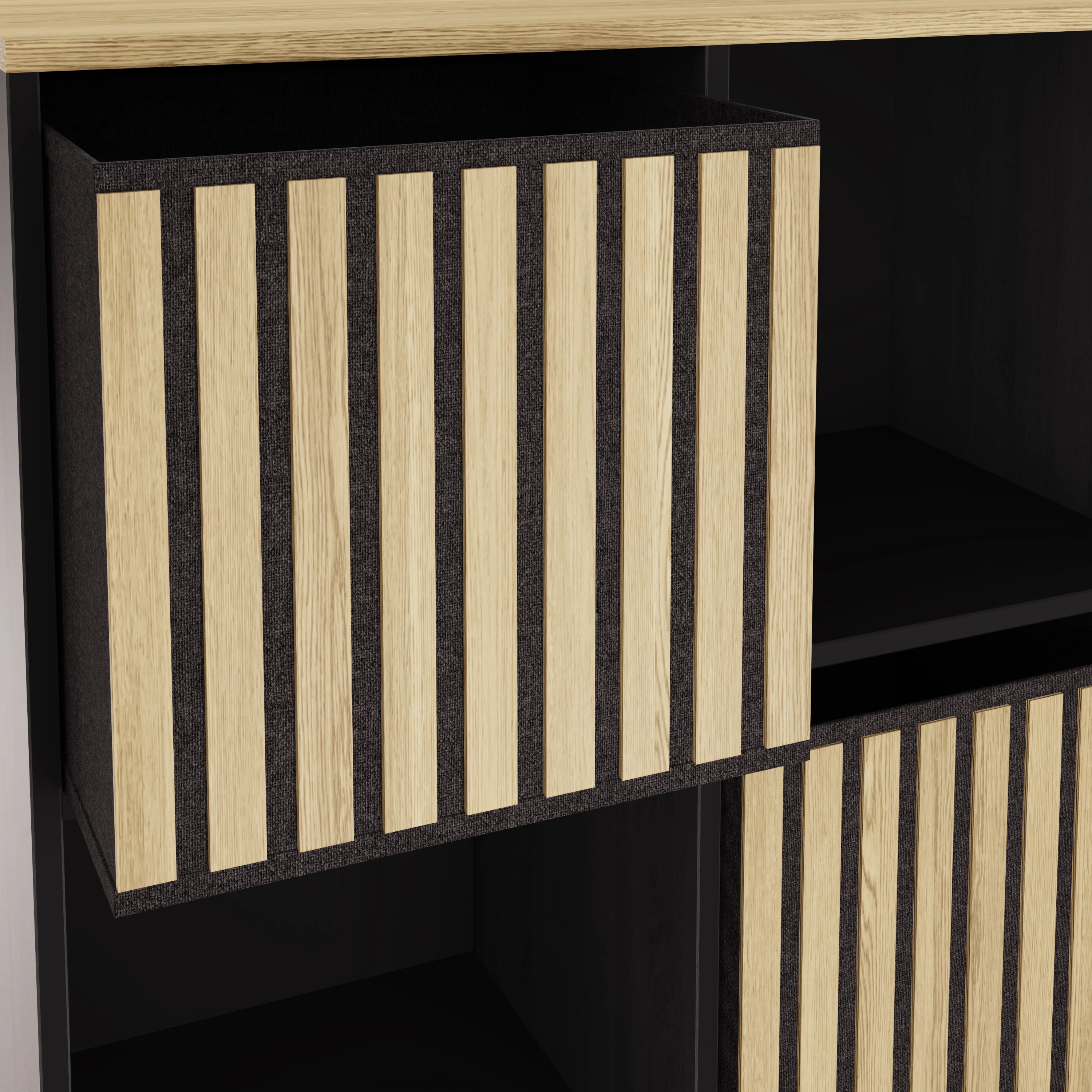 Kube Sideboard Black & Light Oak 2 Shelves 2 Drawers - Image 4