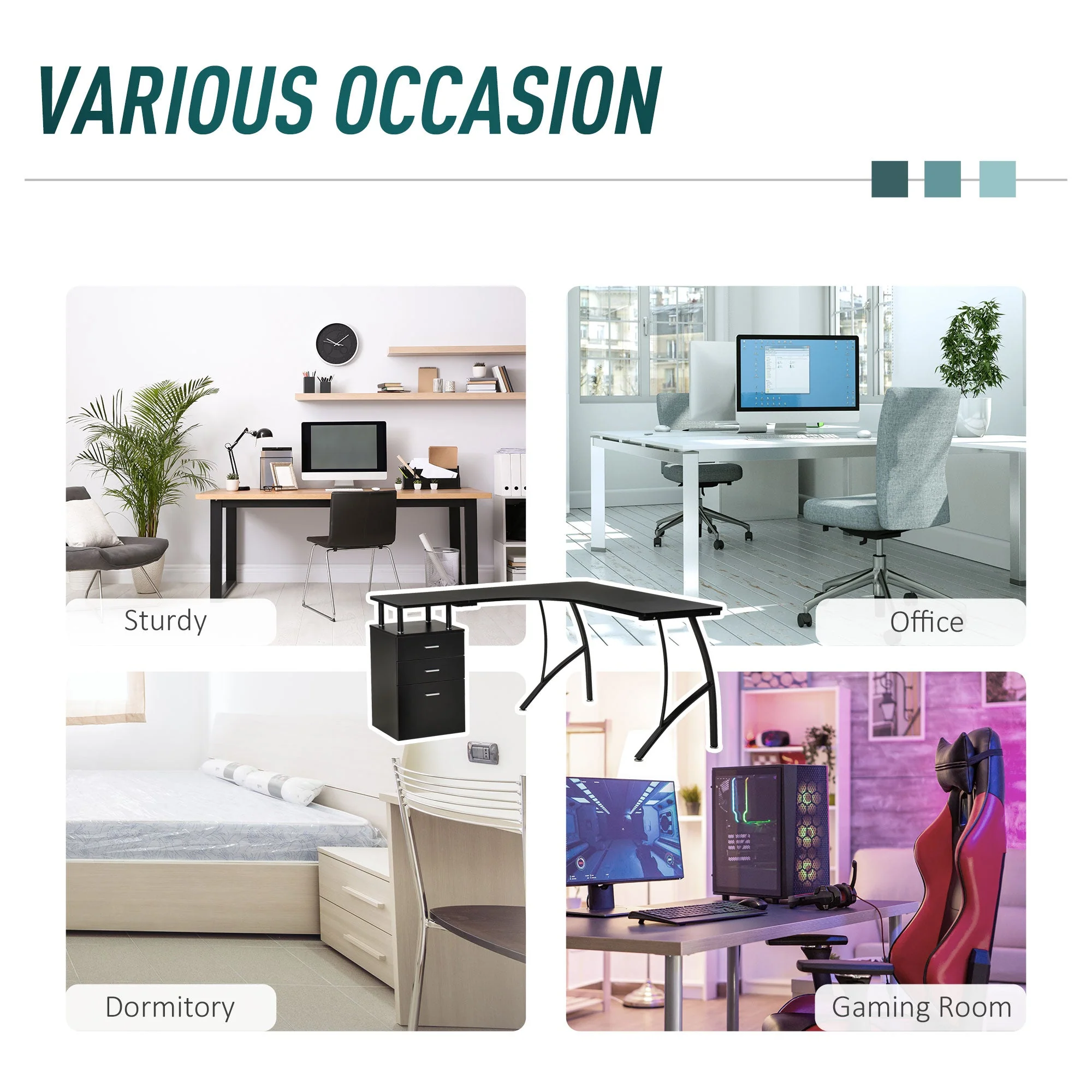 L-Shaped Computer Desk Table with Storage Drawer Home Office Corner Industrial Style Workstation - Image 6