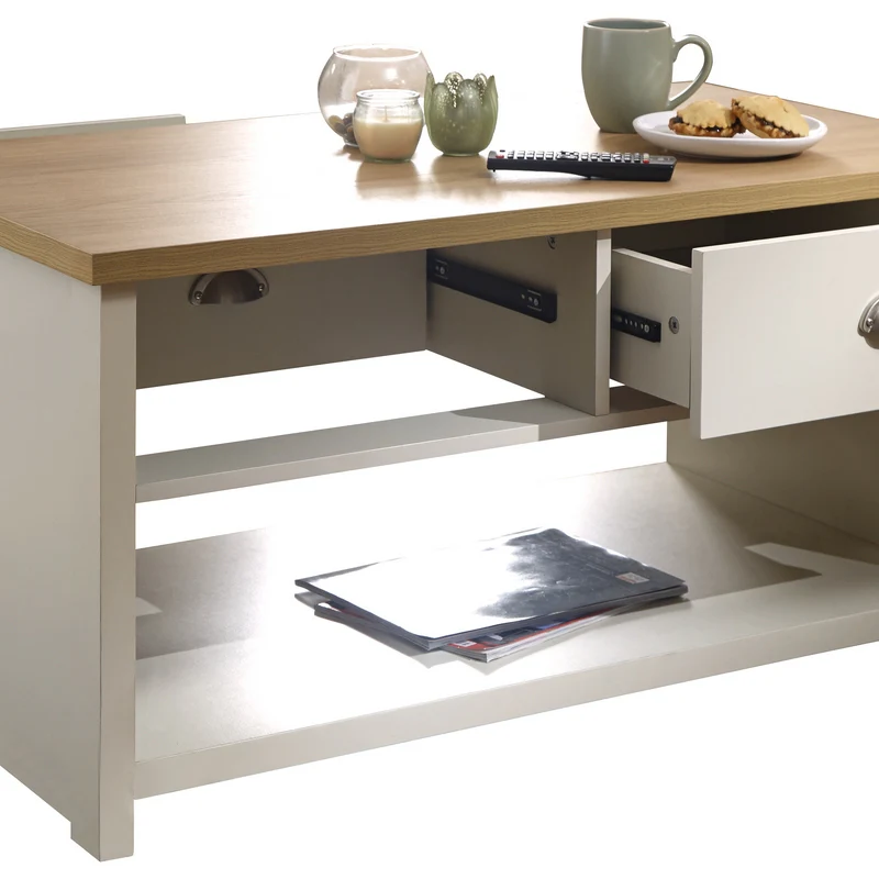 Lancaster Coffee Table Cream 1 Shelf 2 Drawers - Image 2
