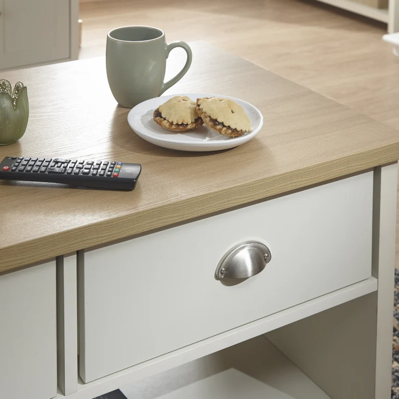 Lancaster Coffee Table Cream 1 Shelf 2 Drawers - Image 4