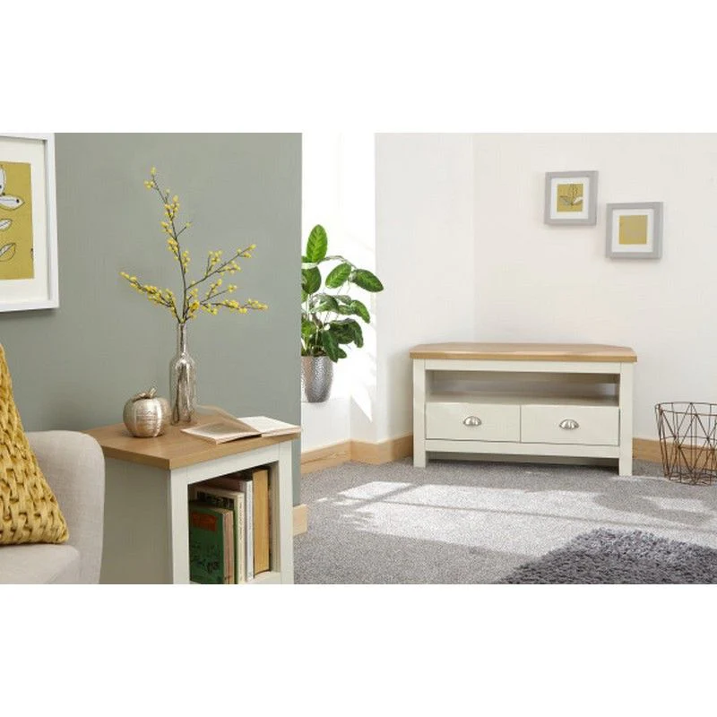 Lancaster Corner TV unit Cream 1 Shelf 2 Drawers - Image 2