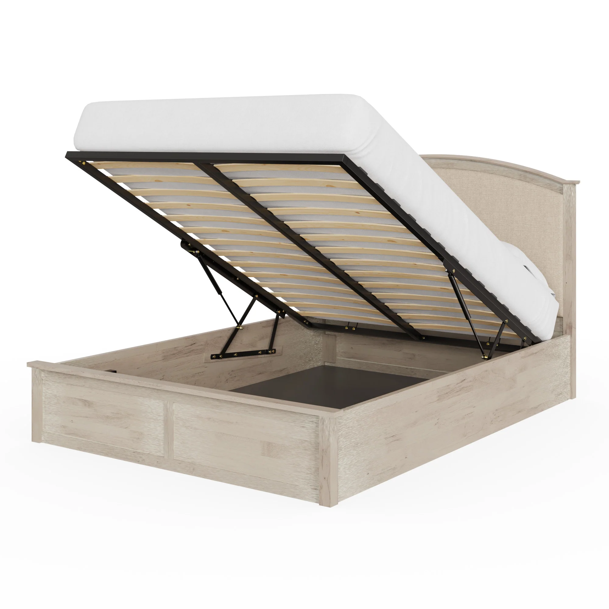 Madrid Double Ottoman Bed Wood & Fabric Light Oak 5 x 7ft - Image 2