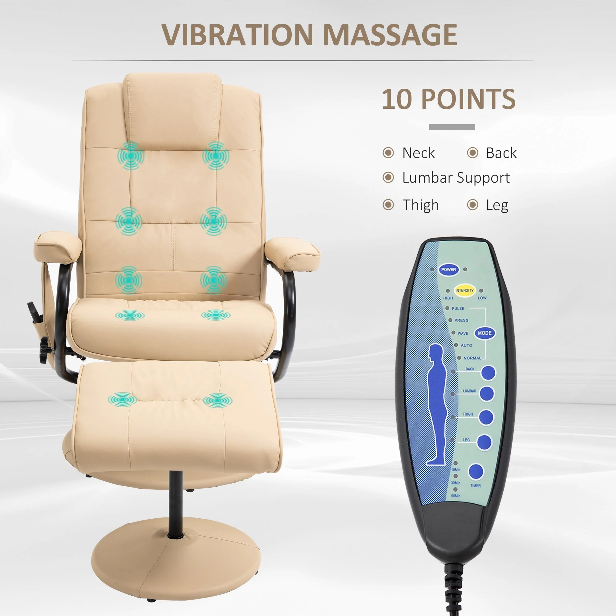 Manual Sofa Reclining Armchair PU Leather Massage Recliner Chair and Ottoman - Image 4