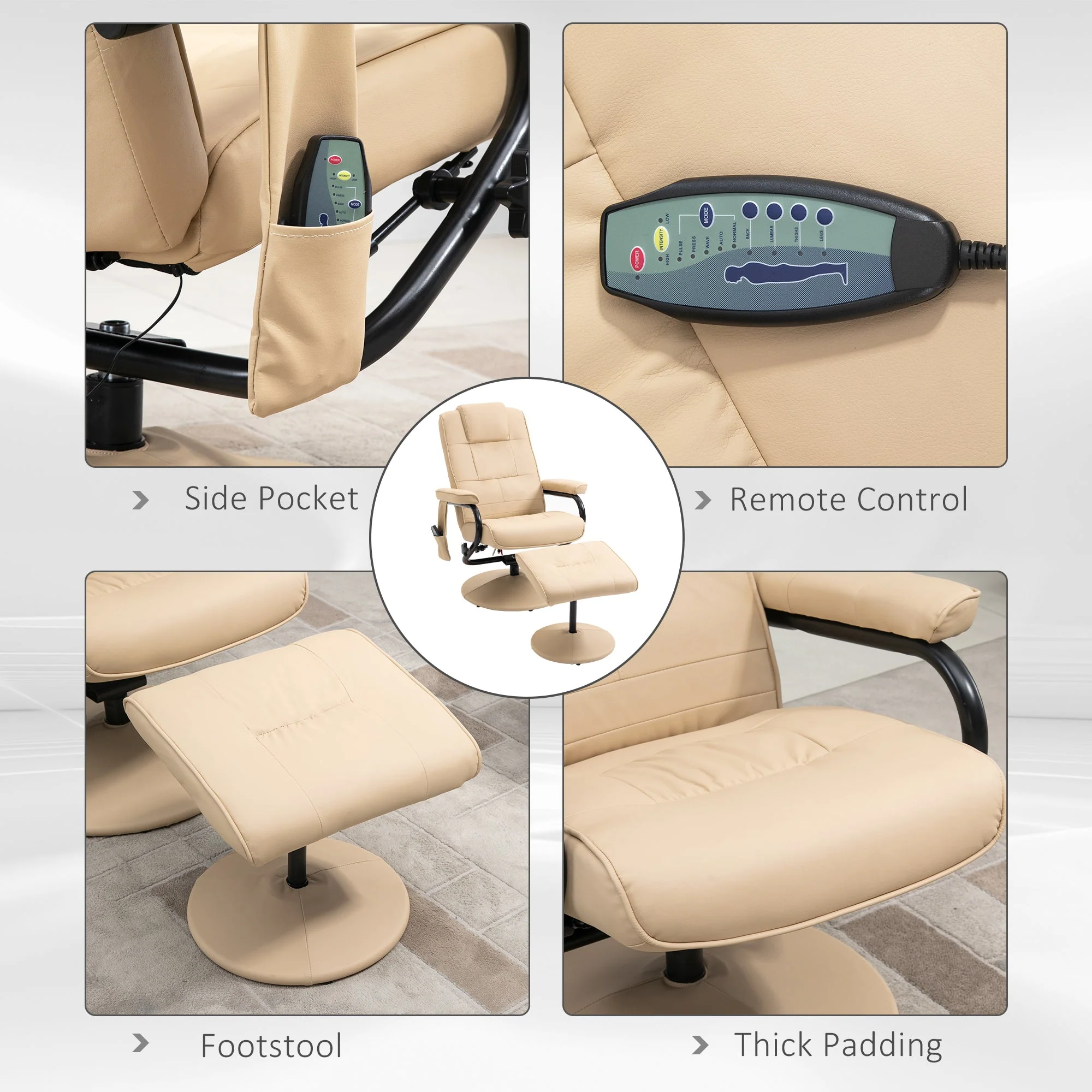 Manual Sofa Reclining Armchair PU Leather Massage Recliner Chair and Ottoman - Image 6