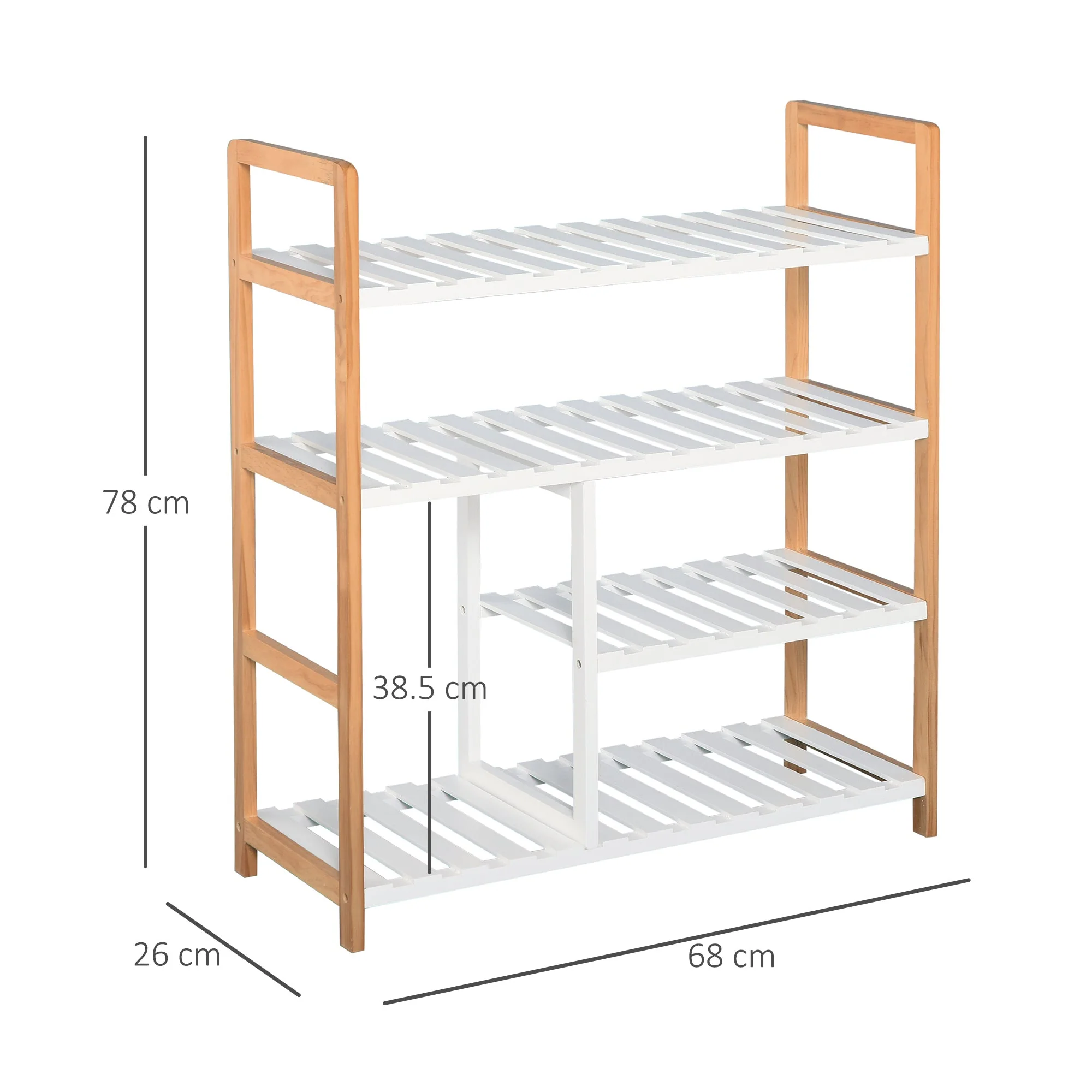 Medium-density fibreboard 4-Tier Slatted Shoe Rack White/Oak - Image 3