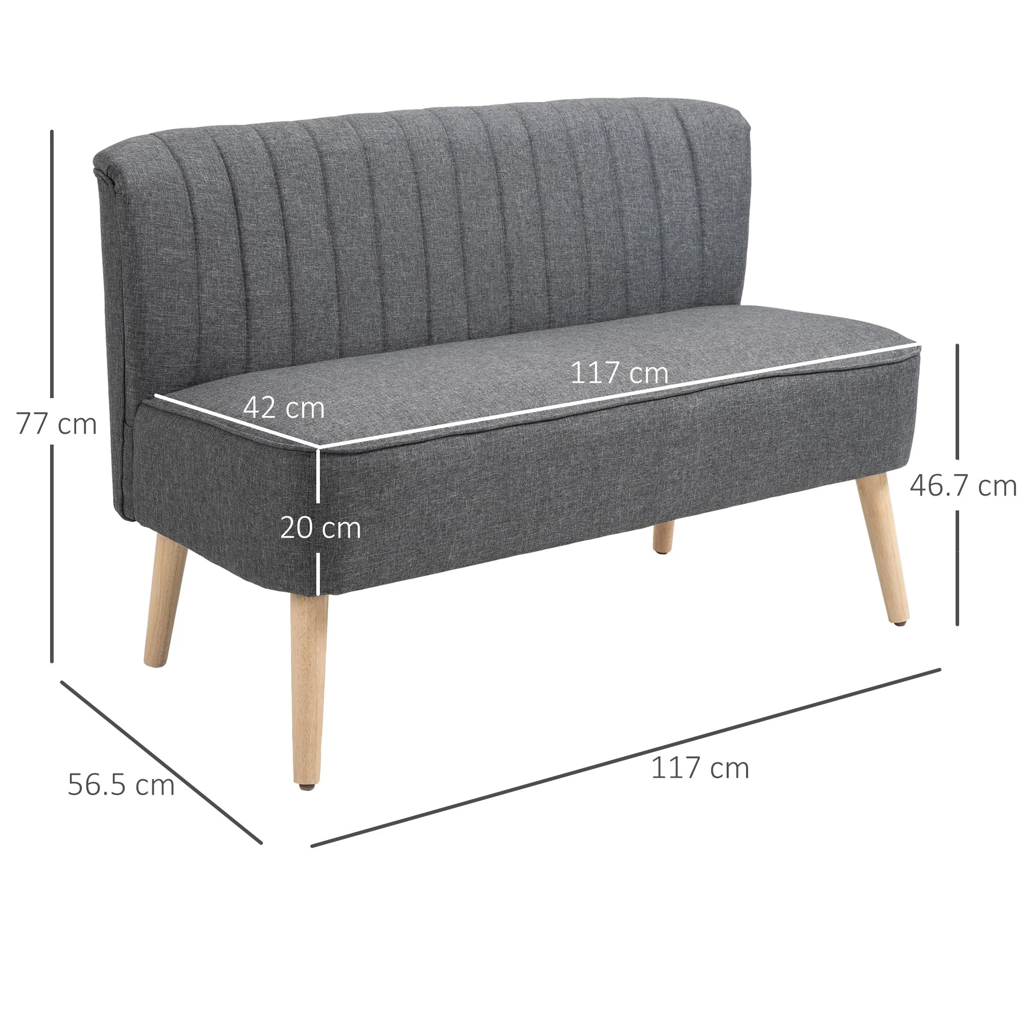 Modern Double Seat Sofa Loveseat Couch 2 Seater Compact Sofa Padded Linen Wood Leg Dark Grey - Image 3