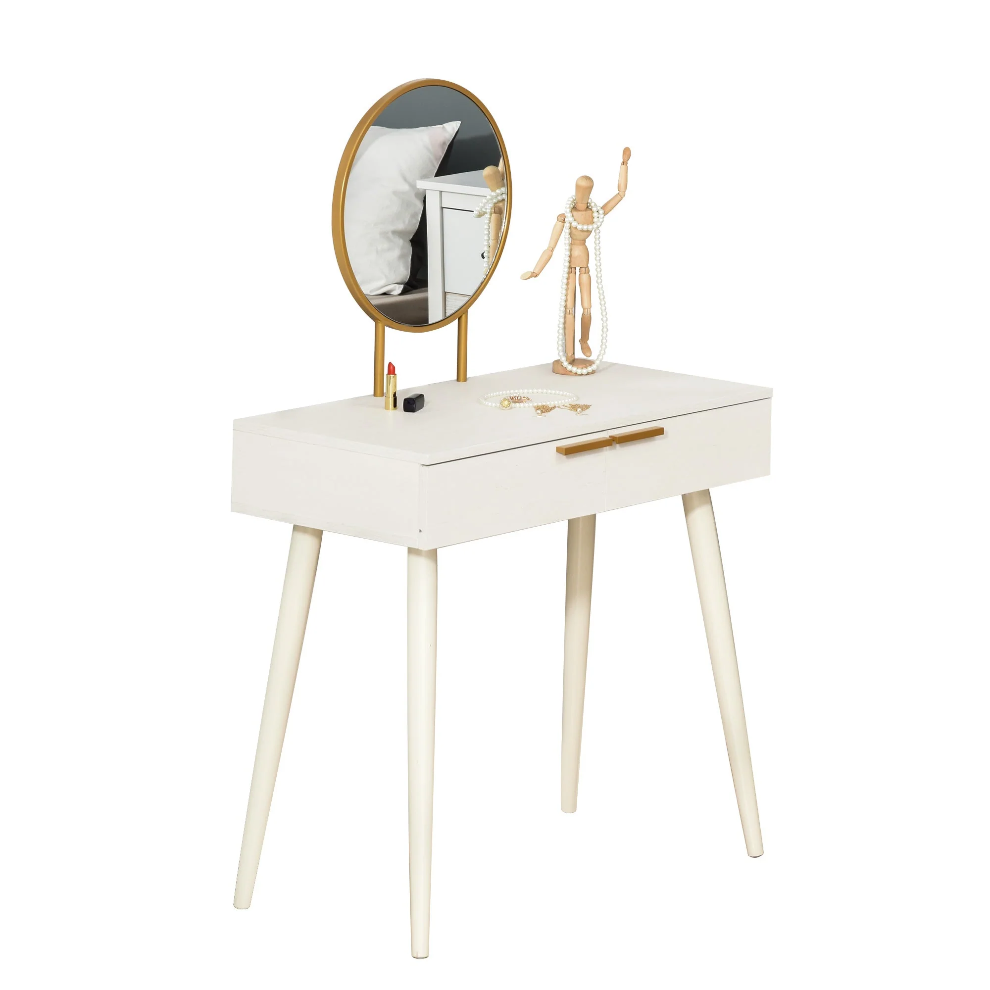 Modern Dressing Table with Round Mirror - Image 2