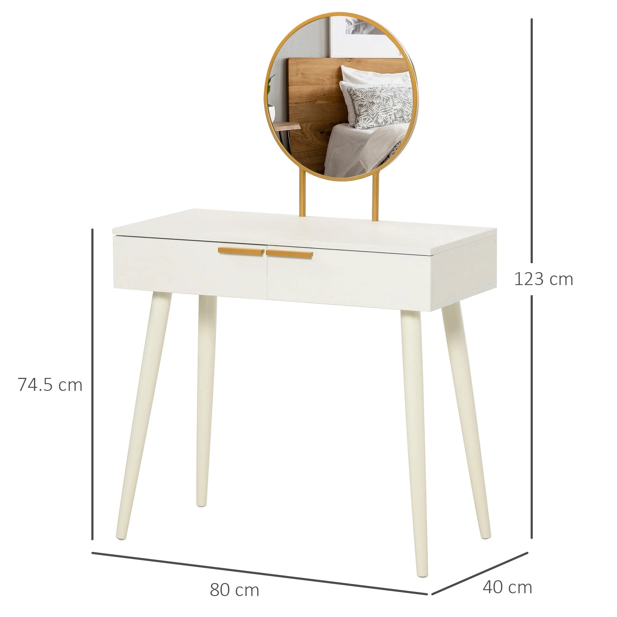 Modern Dressing Table with Round Mirror - Image 3
