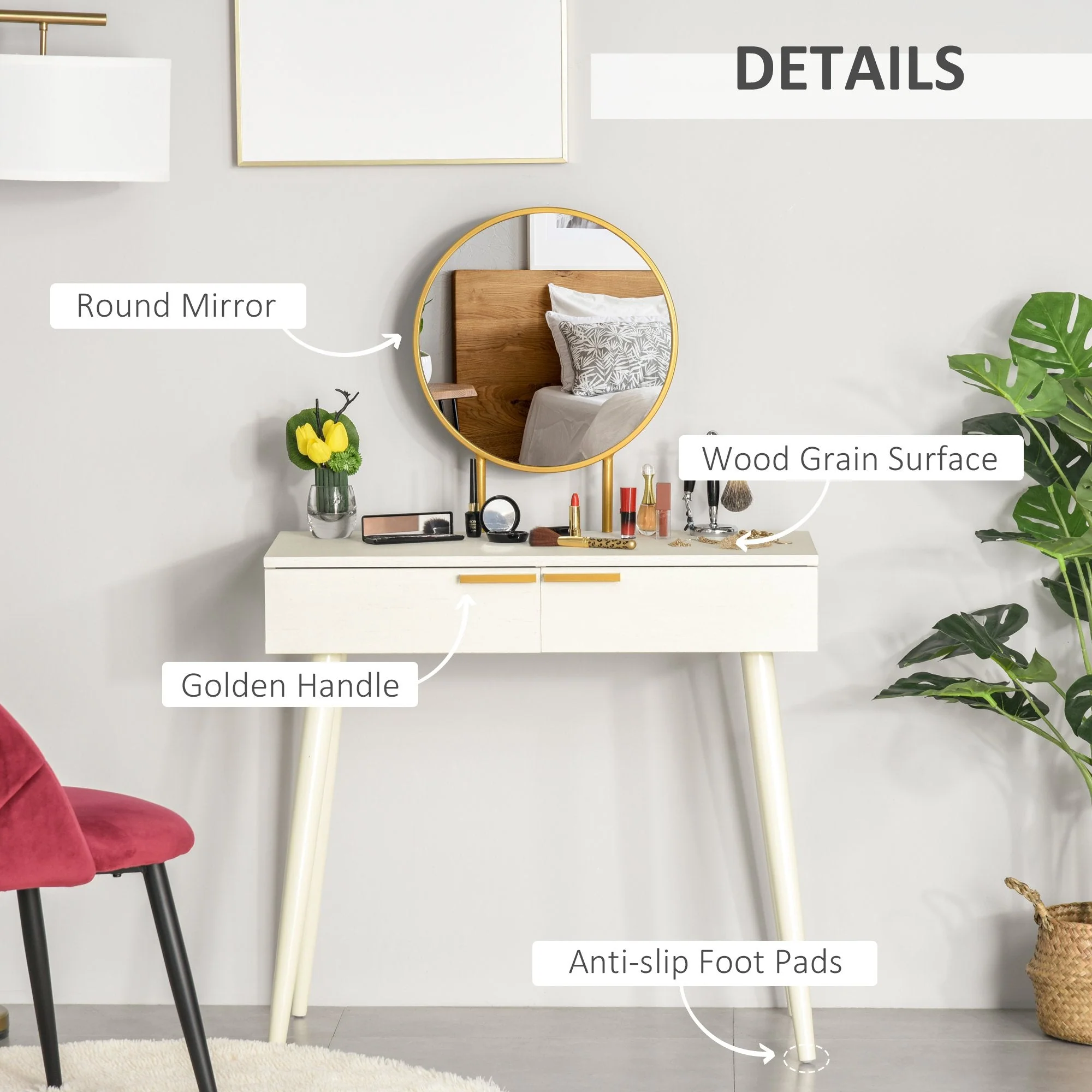 Modern Dressing Table with Round Mirror - Image 5