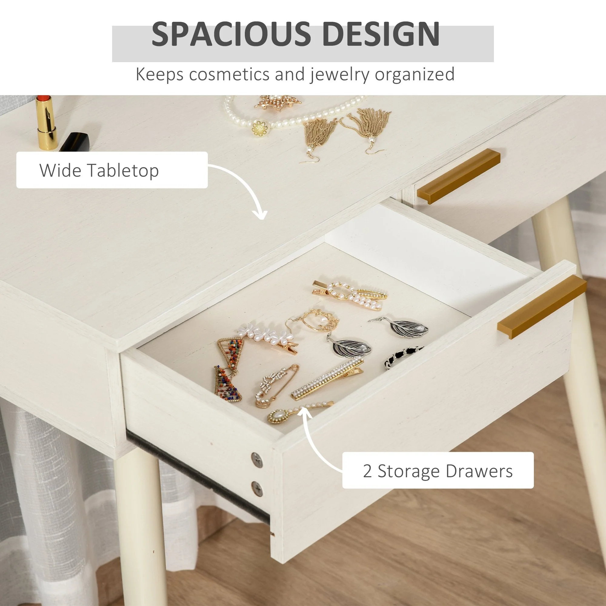 Modern Dressing Table with Round Mirror - Image 6