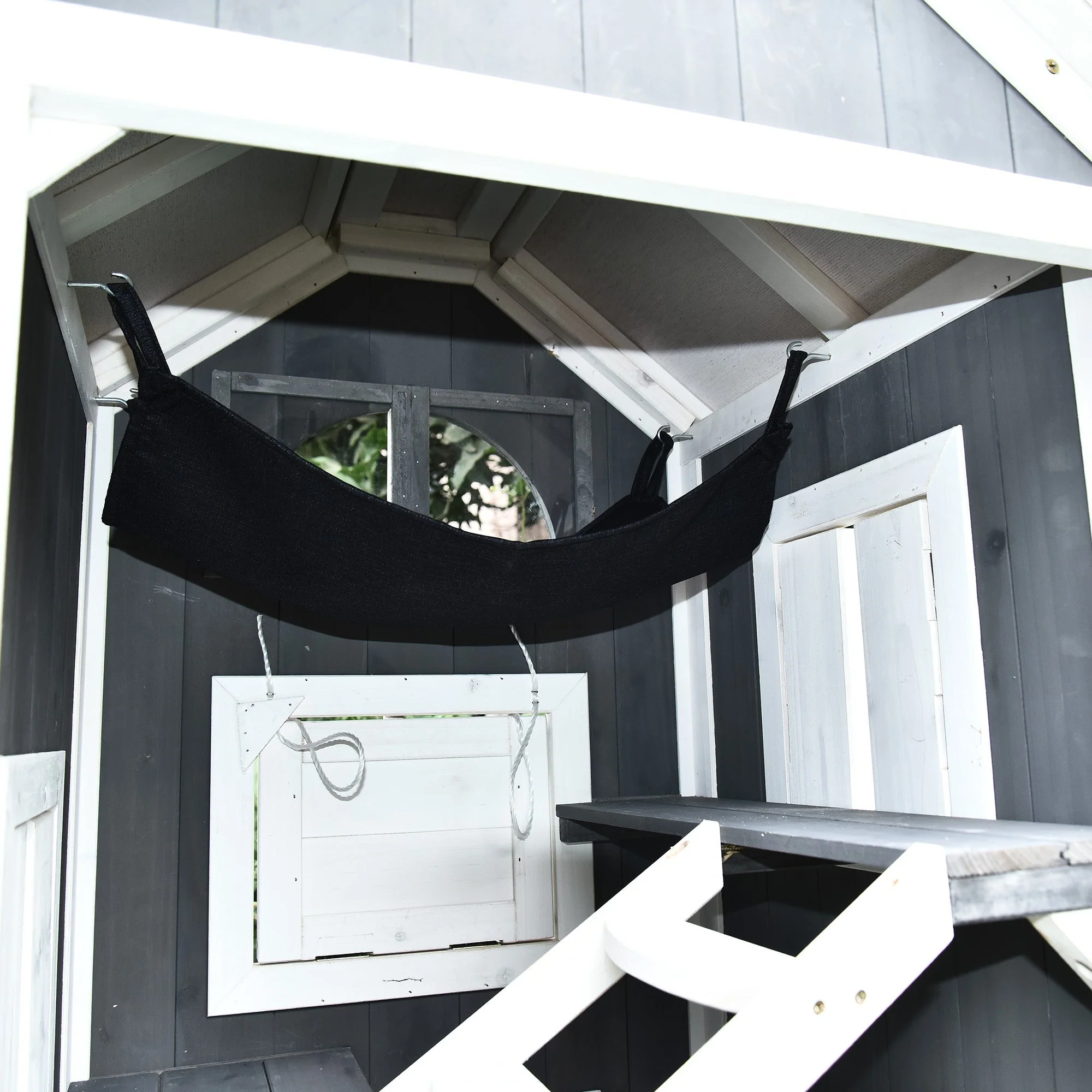 Nordic 109cm Cat House Fir Wood Grey & White by Pawhut - Image 9