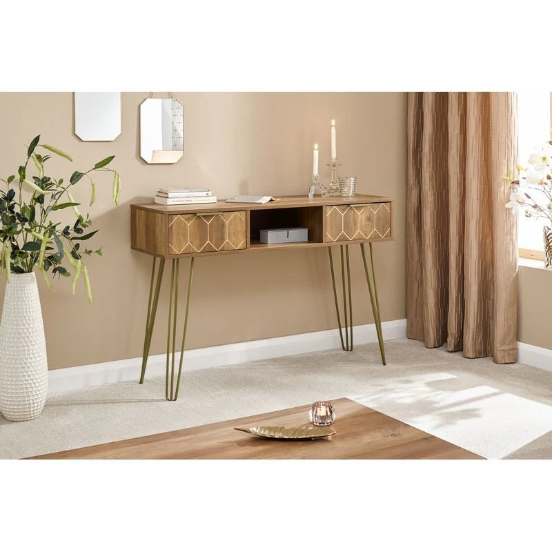 Orleans Console Table Natural 1 Shelf 2 Drawers - Image 5
