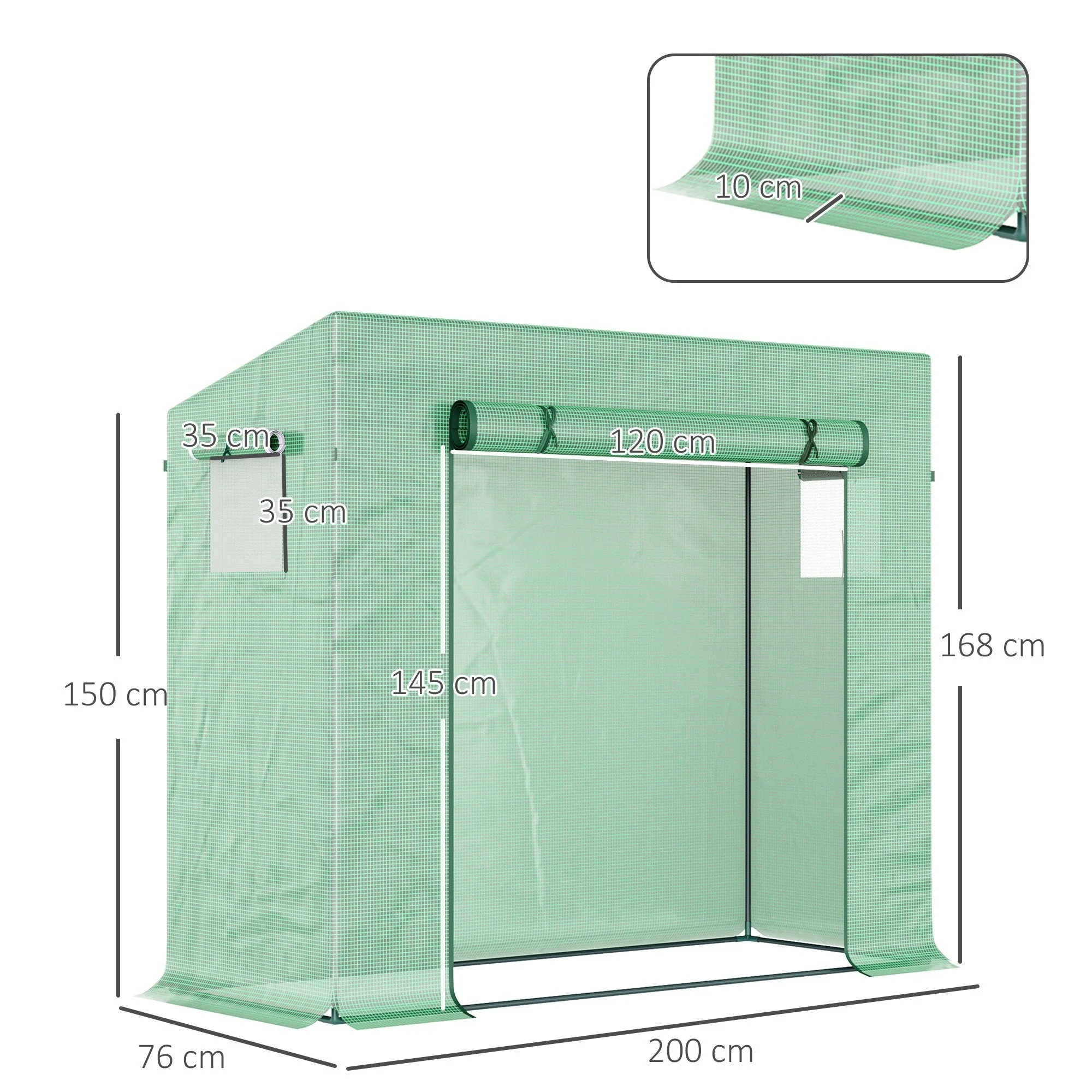 Outdoor Greenhouse Poly Tunnel Plants Reinforced Top Cover 1.98 X 0.77 X 1.49 M - Image 3