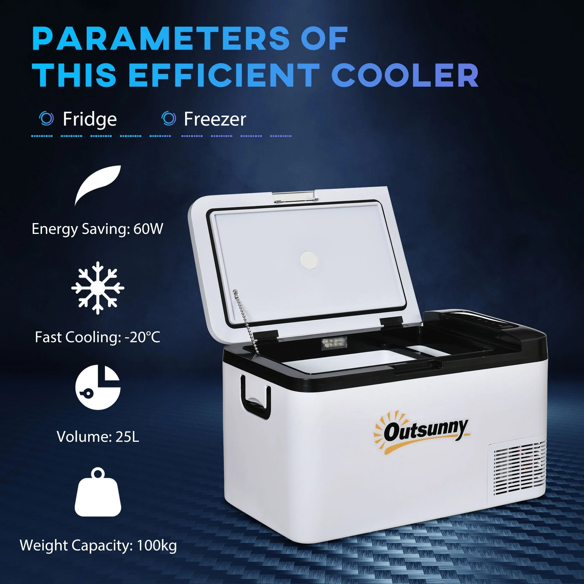 Outsunny 12V Car Refrigerator w/ LED Light & Foldable Handles - Image 4