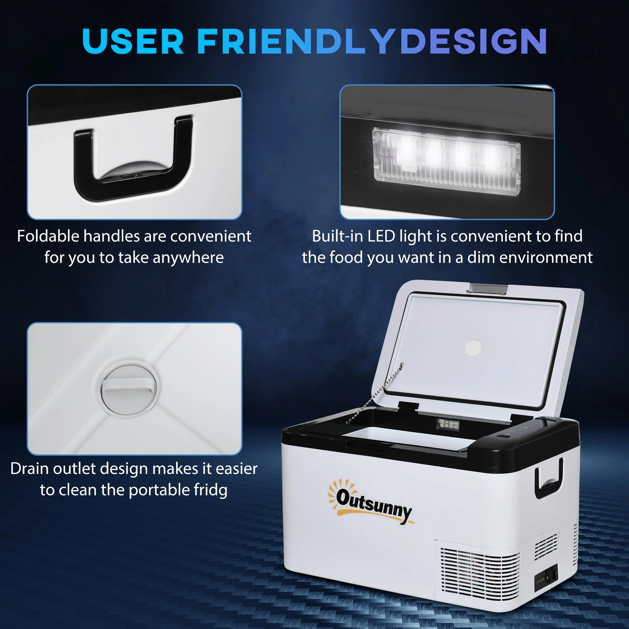 Outsunny 12V Car Refrigerator w/ LED Light & Foldable Handles - Image 7