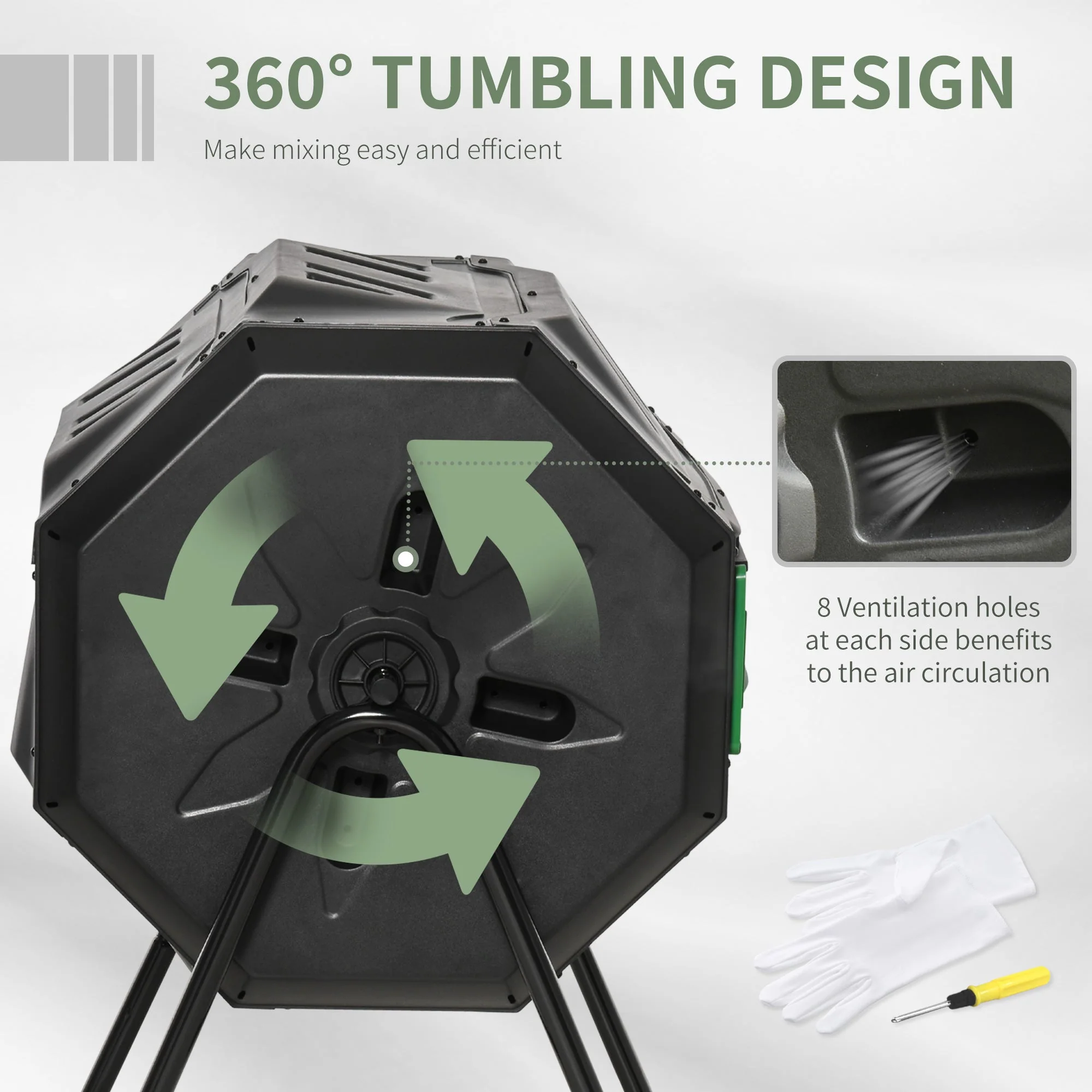 Outsunny 160L Tumbling Compost Bin Outdoor Dual Chamber 360 Rotating Composter - Image 5
