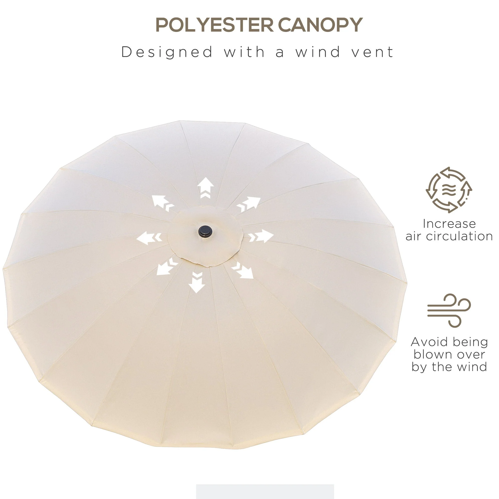 Outsunny 2.6M Shanghai Garden Parasol Umbrella With Crank & Tilt Adjustable Outdoor Sun Shade Off-White - Image 6