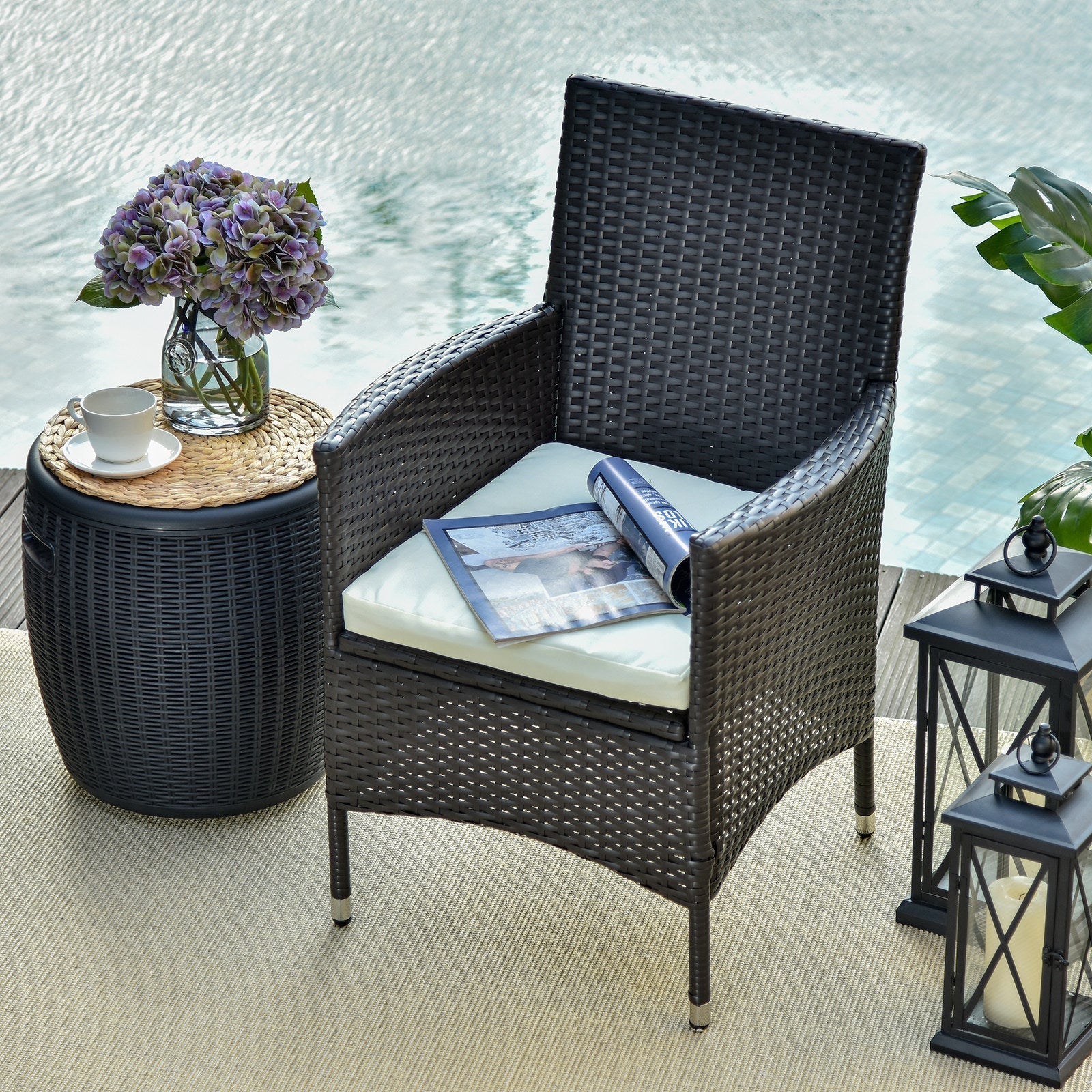 Outsunny 2 Pc Outdoor Rattan Armchair Dining Chair Garden Patio Furniture With Armrests Cushions Deep Coffee - Image 4