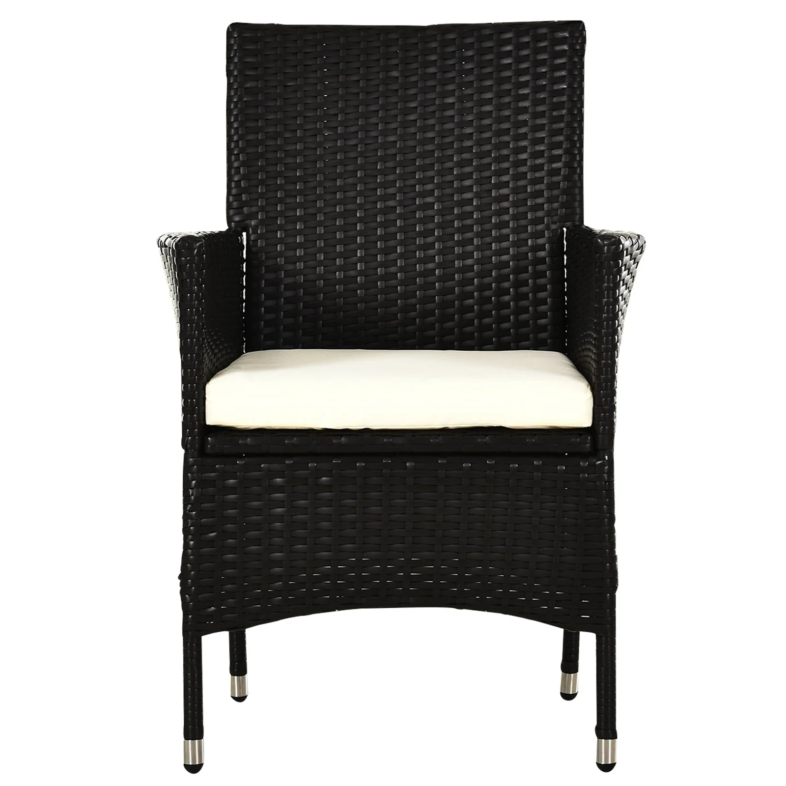 Outsunny 2 Pc Outdoor Rattan Armchair Dining Chair Garden Patio Furniture With Armrests Cushions Deep Coffee - Image 9