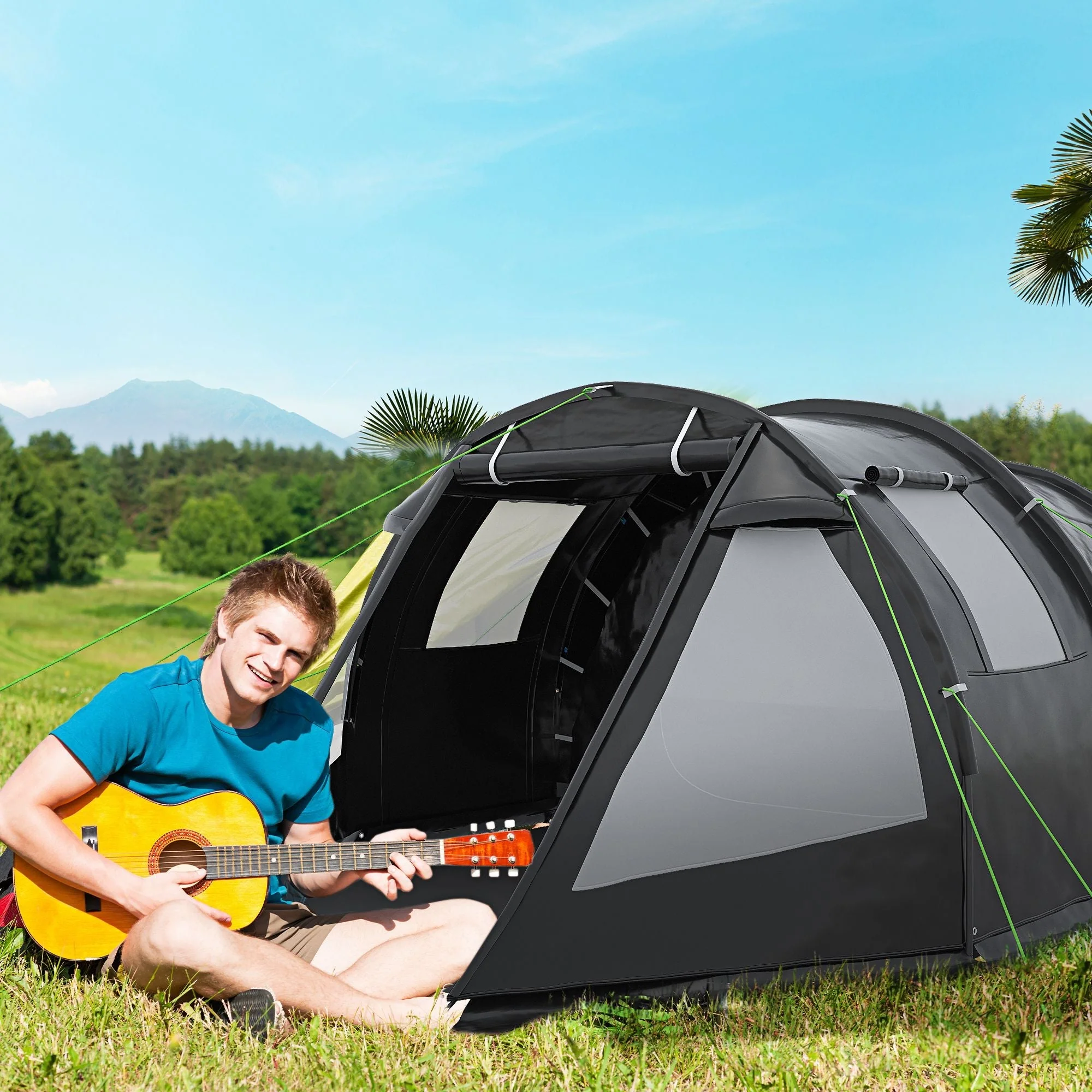 Outsunny 3-4 Man Tunnel Tent - Image 2