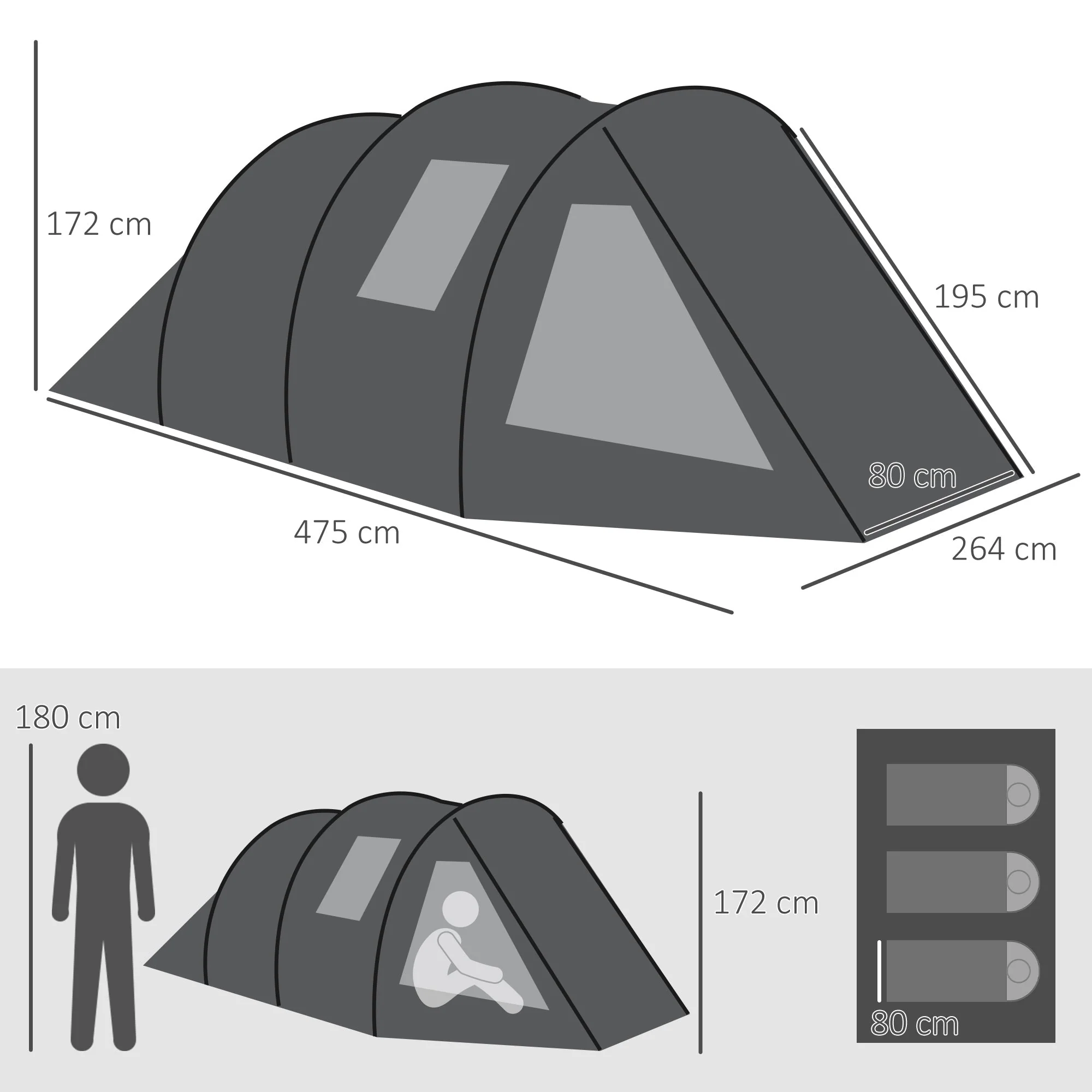 Outsunny 3-4 Man Tunnel Tent - Image 3