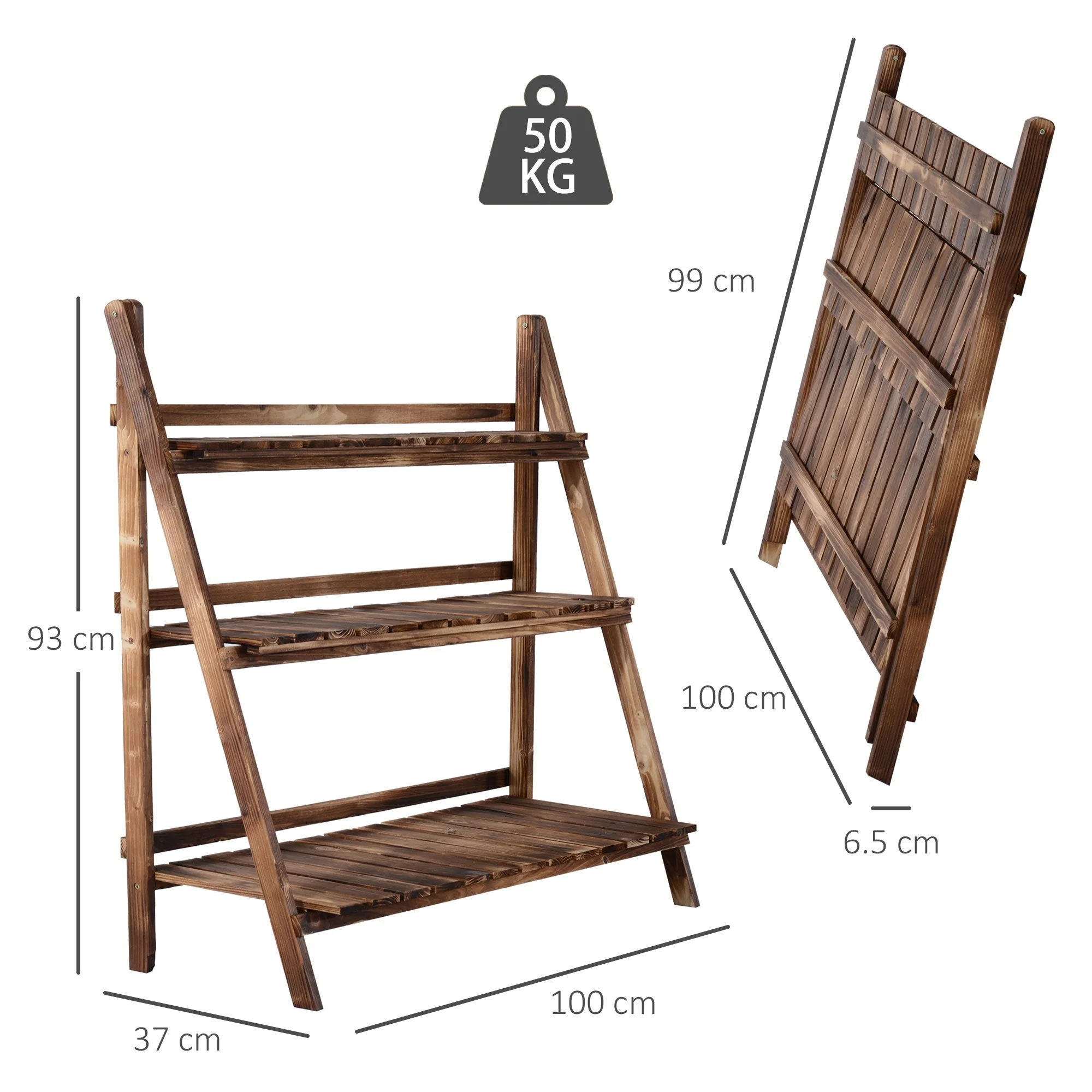 Outsunny 3 Tier Flower Stand Wood Folding Planter Ladder Display Shelf Rack For Garden Outdoor Backyard 100Lx37Wx93H(cm) - Image 3