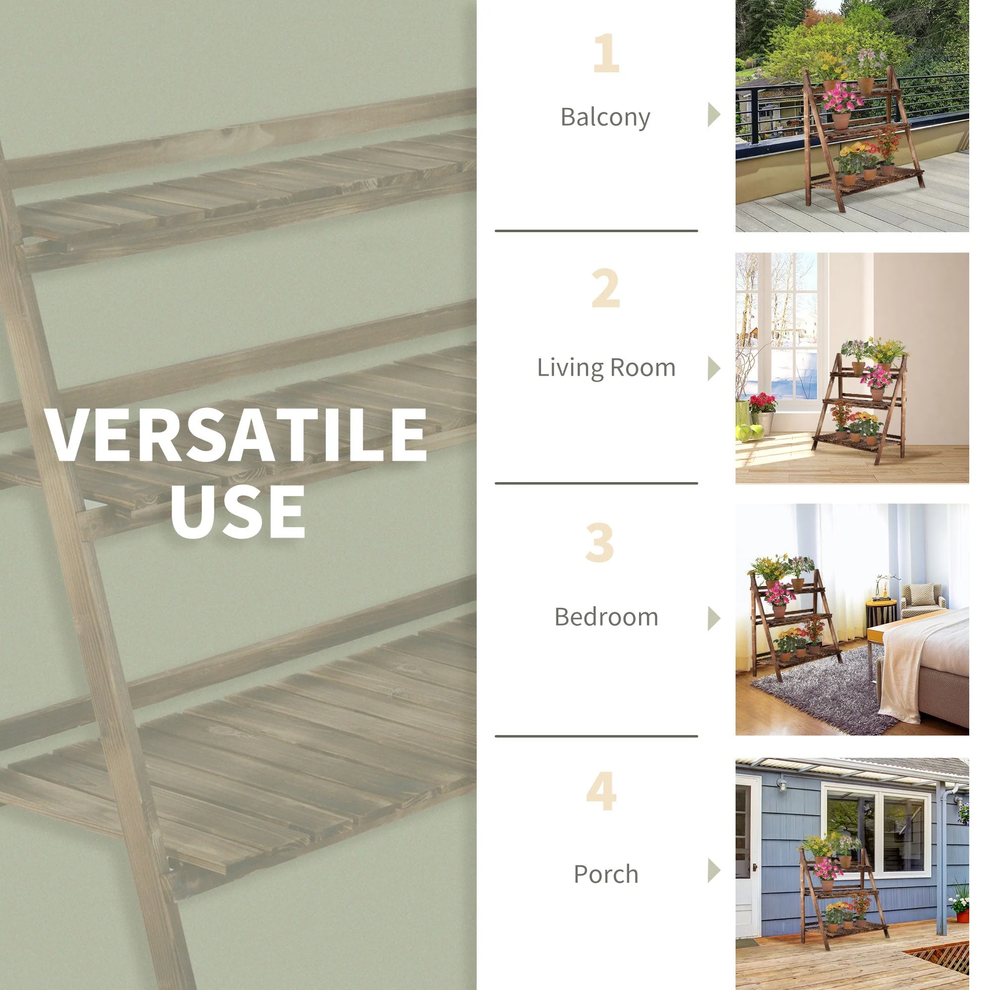 Outsunny 3 Tier Flower Stand Wood Folding Planter Ladder Display Shelf Rack For Garden Outdoor Backyard 100Lx37Wx93H(cm) - Image 7