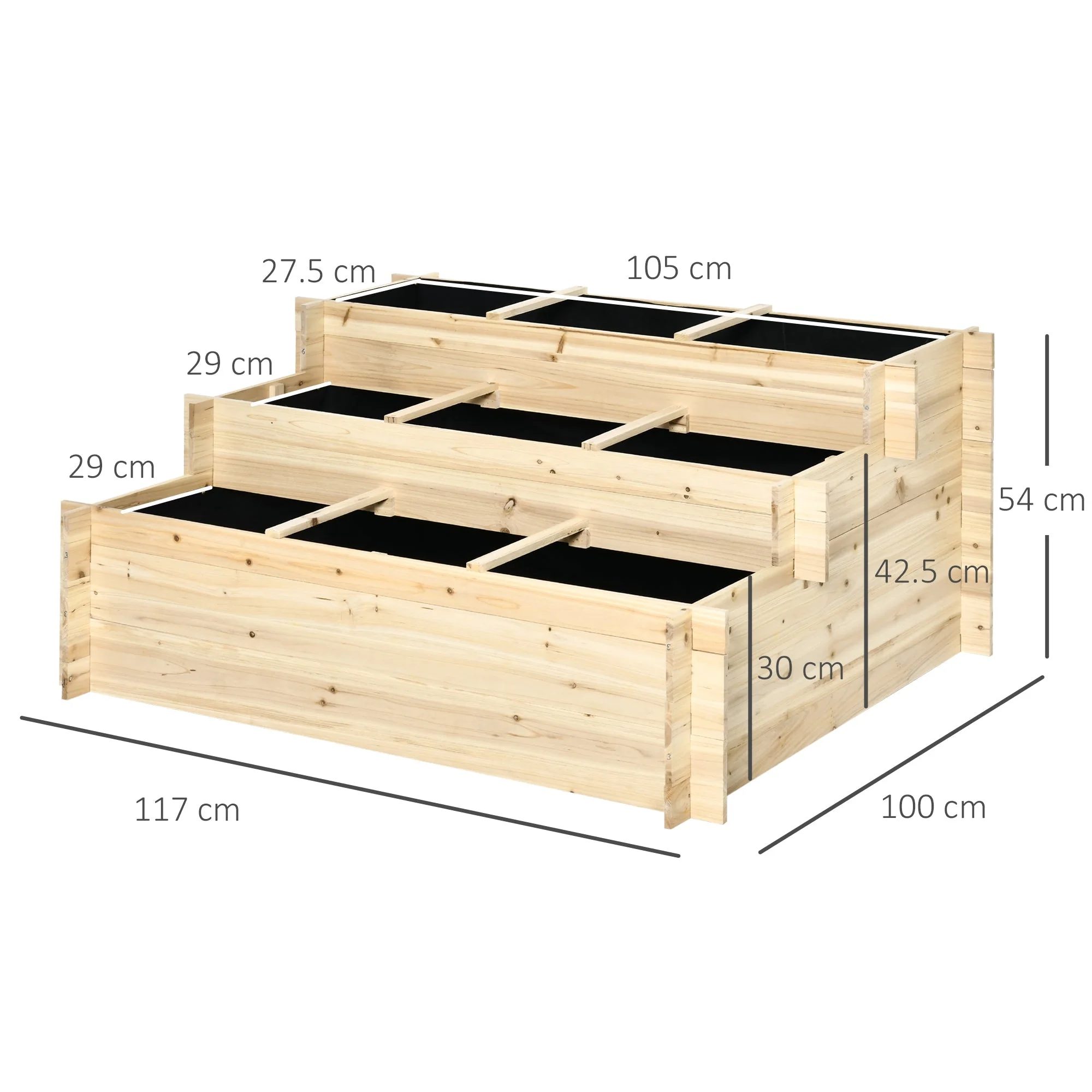 Outsunny 3 Tier Raised Garden Bed Planter Box With 9 Grow Grids And Non-Woven Fabric 117L X 100W X 54H cm - Image 2