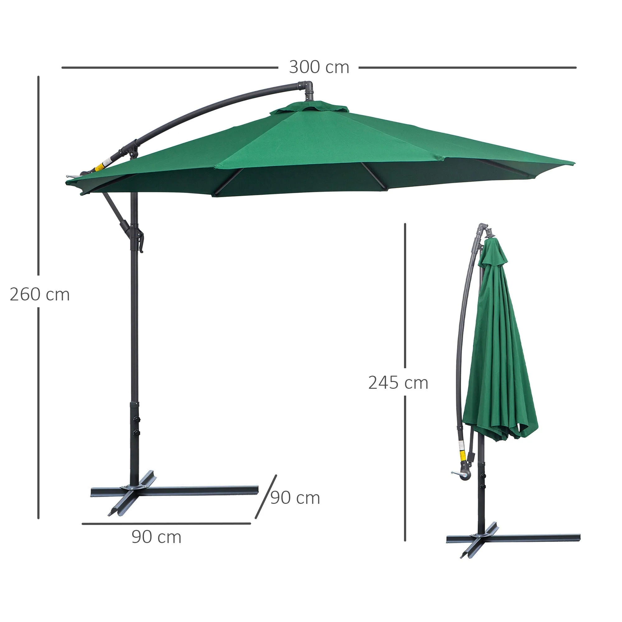 Outsunny 3M Banana Hanging Parasol Umbrella Green - Image 3