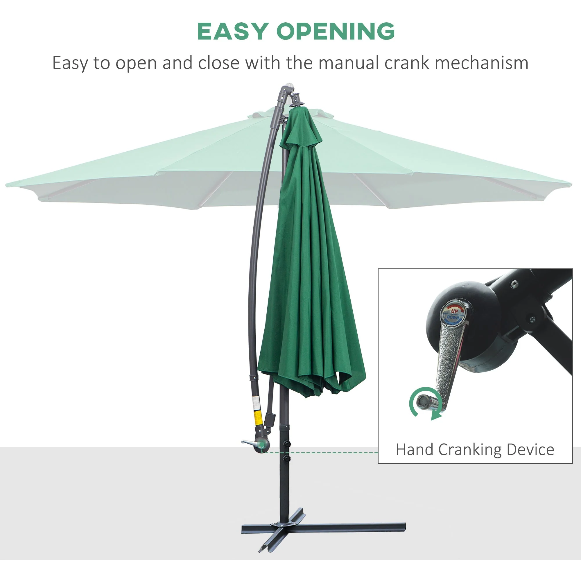 Outsunny 3M Banana Hanging Parasol Umbrella Green - Image 4