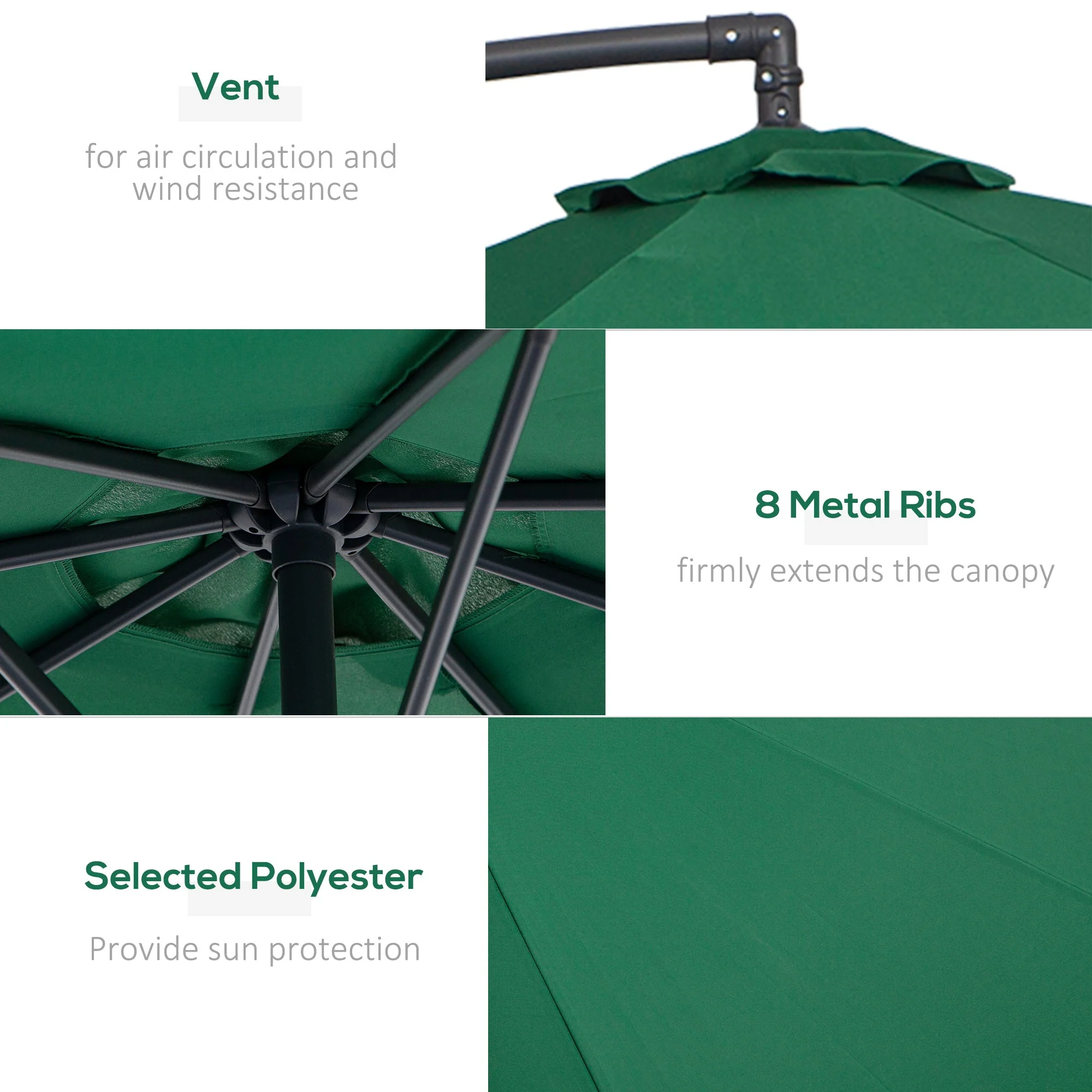 Outsunny 3M Banana Hanging Parasol Umbrella Green - Image 6