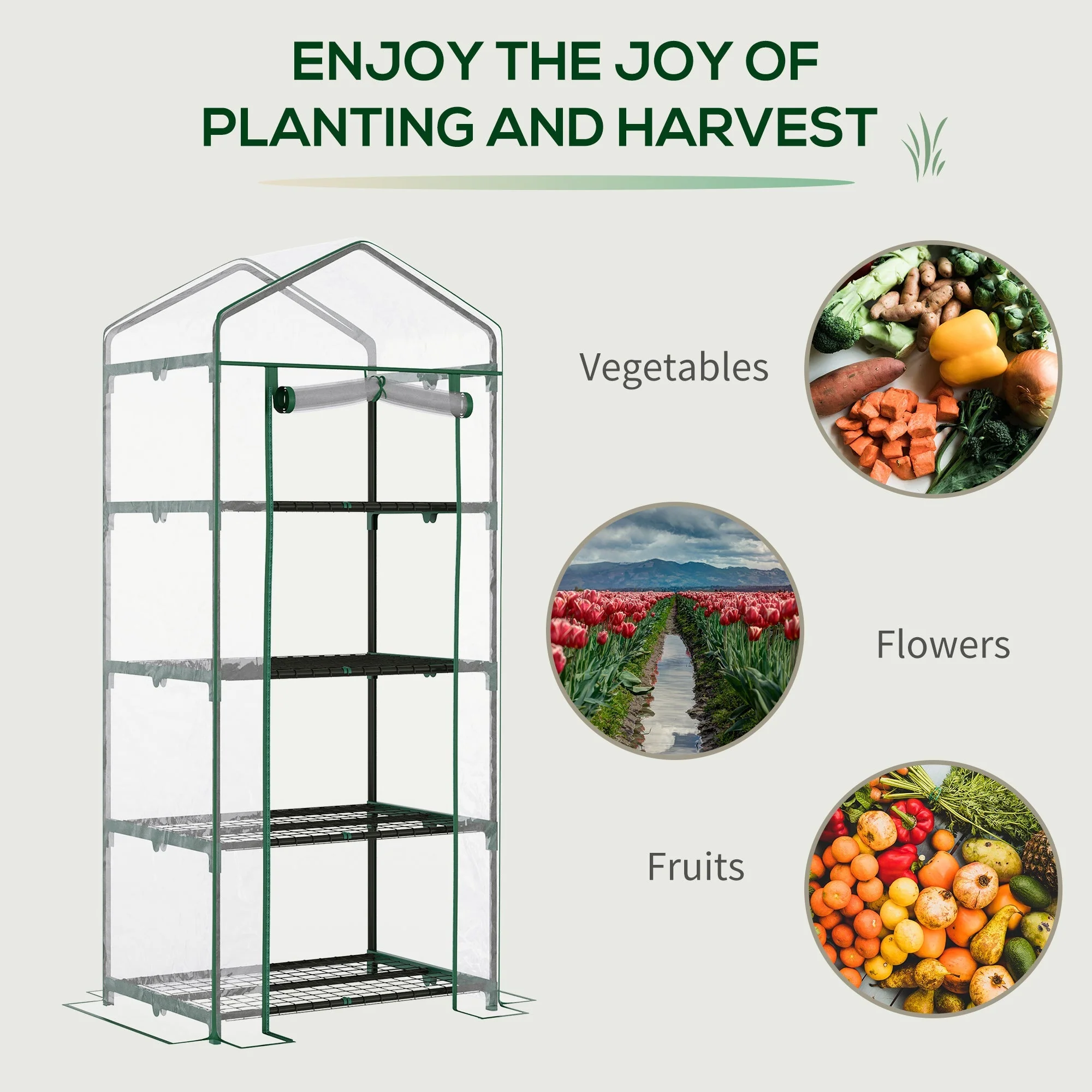 Outsunny 4 Tiers Mini Portable Greenhouse Plant Grow Shed Metal Frame Transparent Clear Cover 160H X 70L X 50W cm - Image 7