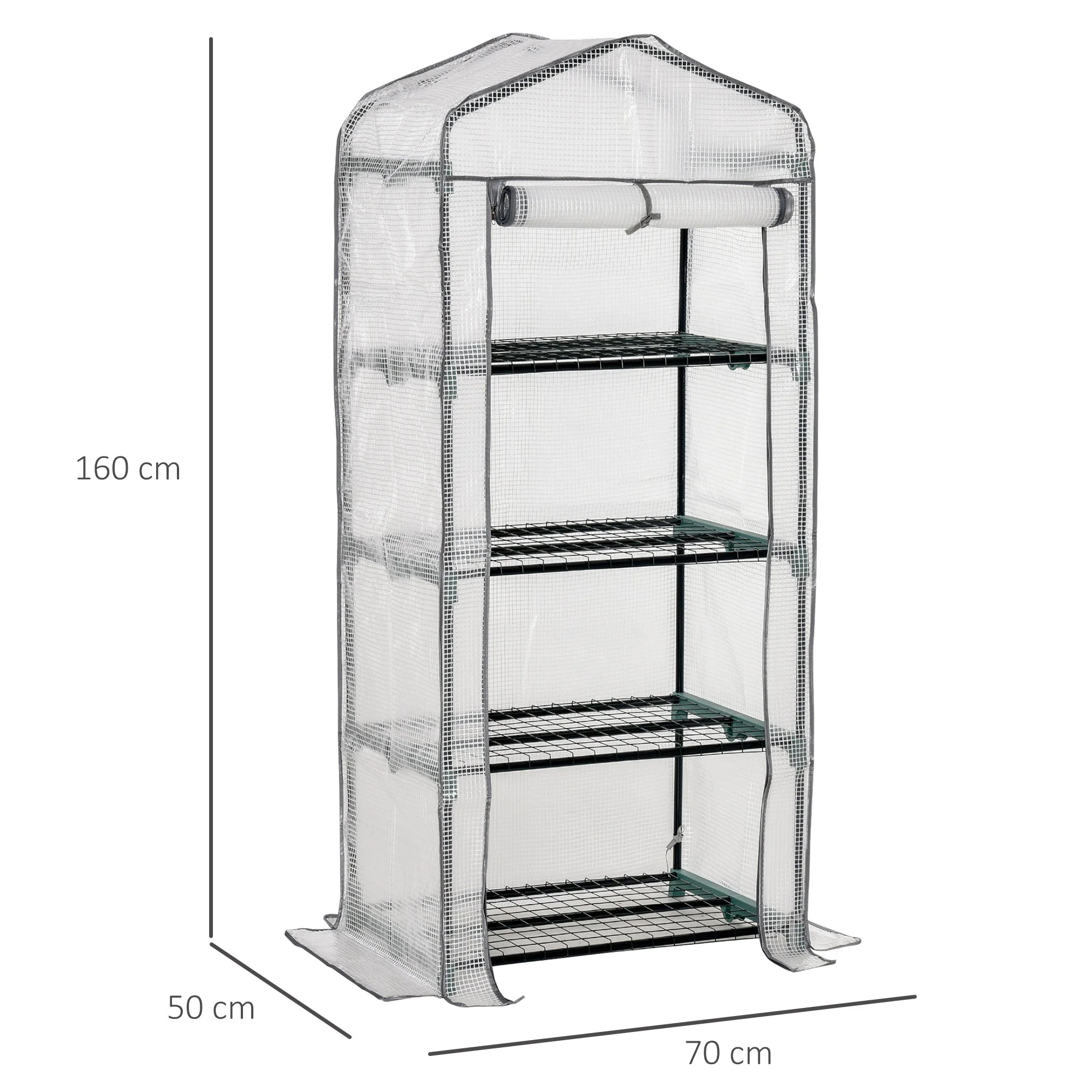 Outsunny 4 Tiers Portable Mini Greenhouse Plant Grow Shed Green House Metal Frame Pe Cover 160H X 70L X 50W cm White - Image 3