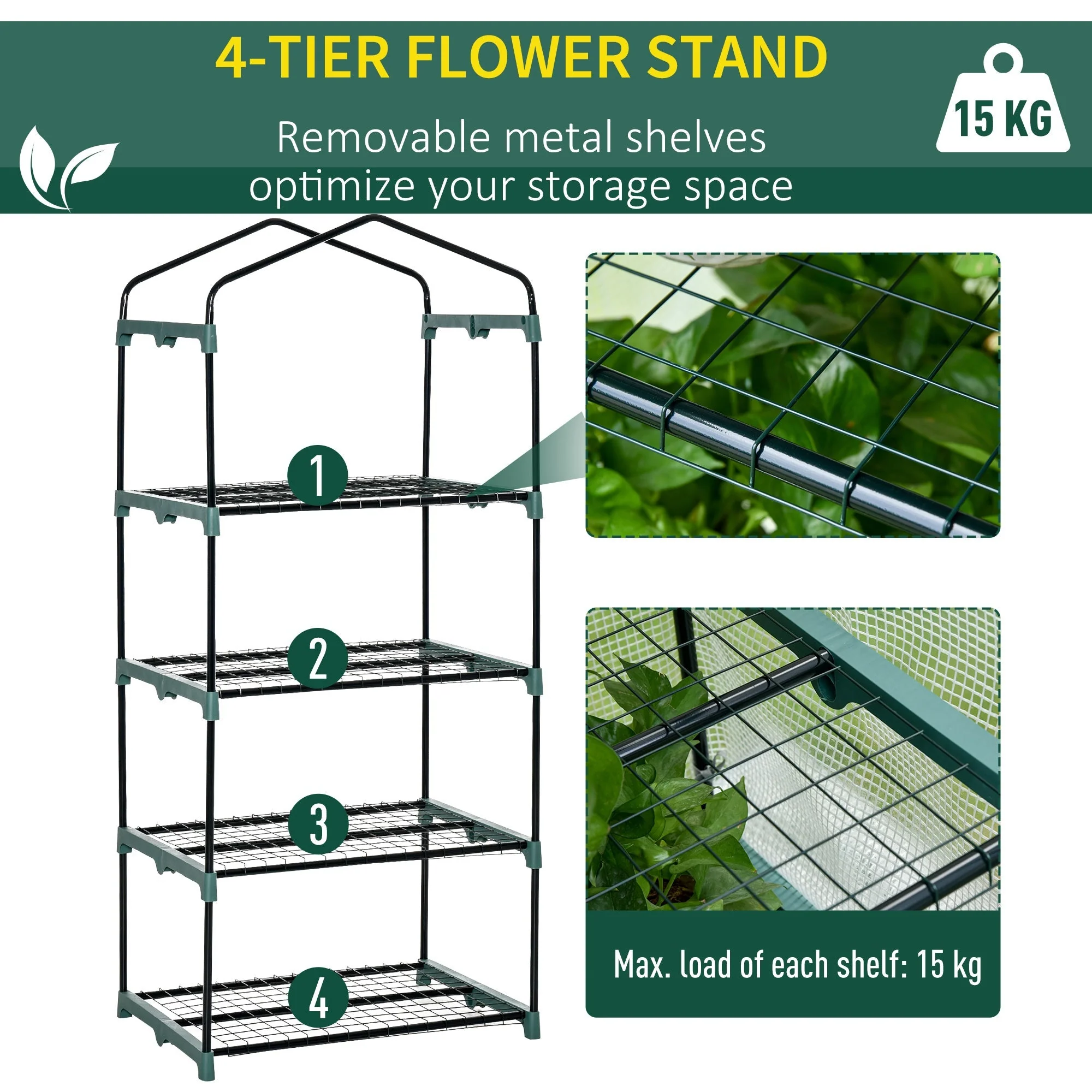 Outsunny 4 Tiers Portable Mini Greenhouse Plant Grow Shed Green House Metal Frame Pe Cover 160H X 70L X 50W cm White - Image 4