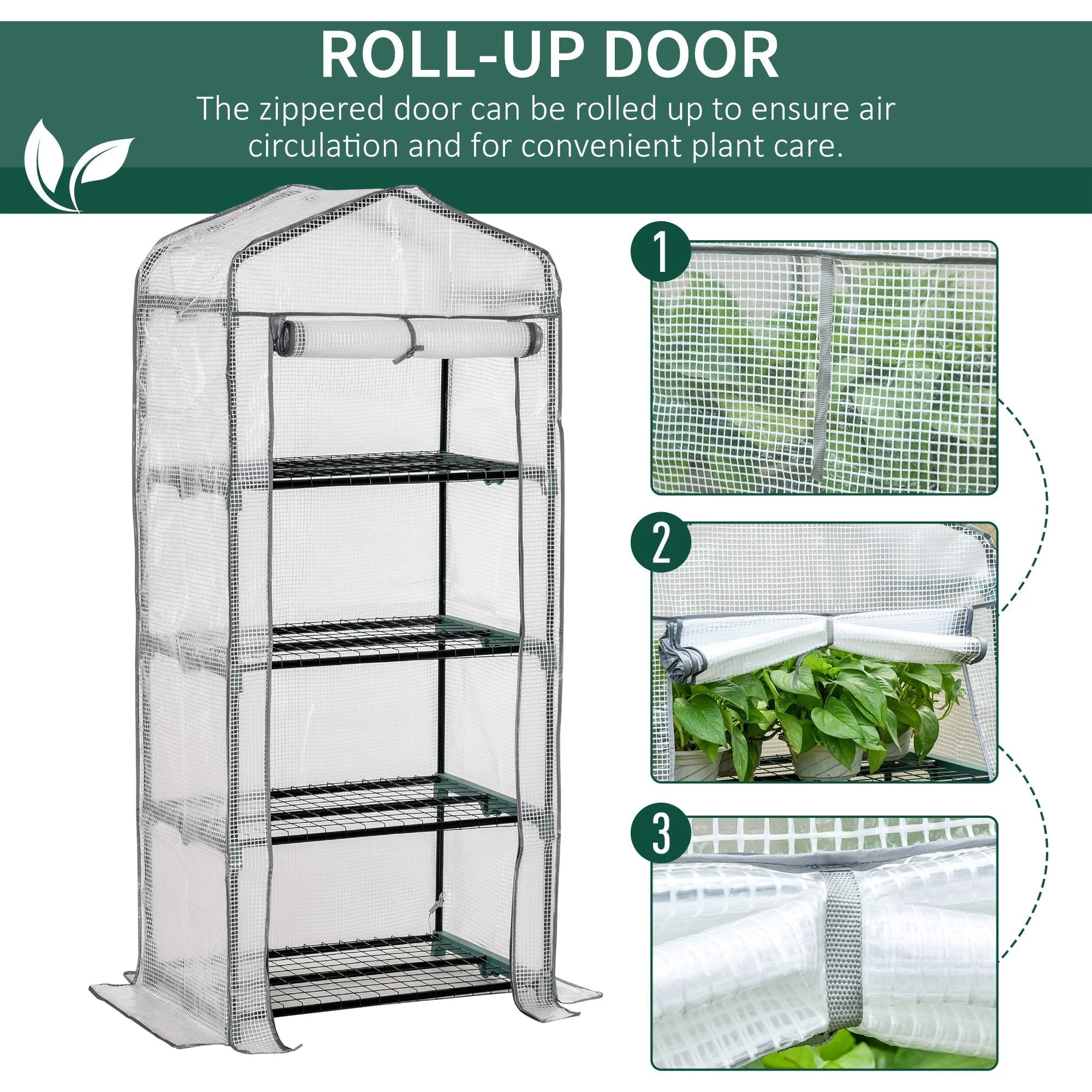Outsunny 4 Tiers Portable Mini Greenhouse Plant Grow Shed Green House Metal Frame Pe Cover 160H X 70L X 50W cm White - Image 6