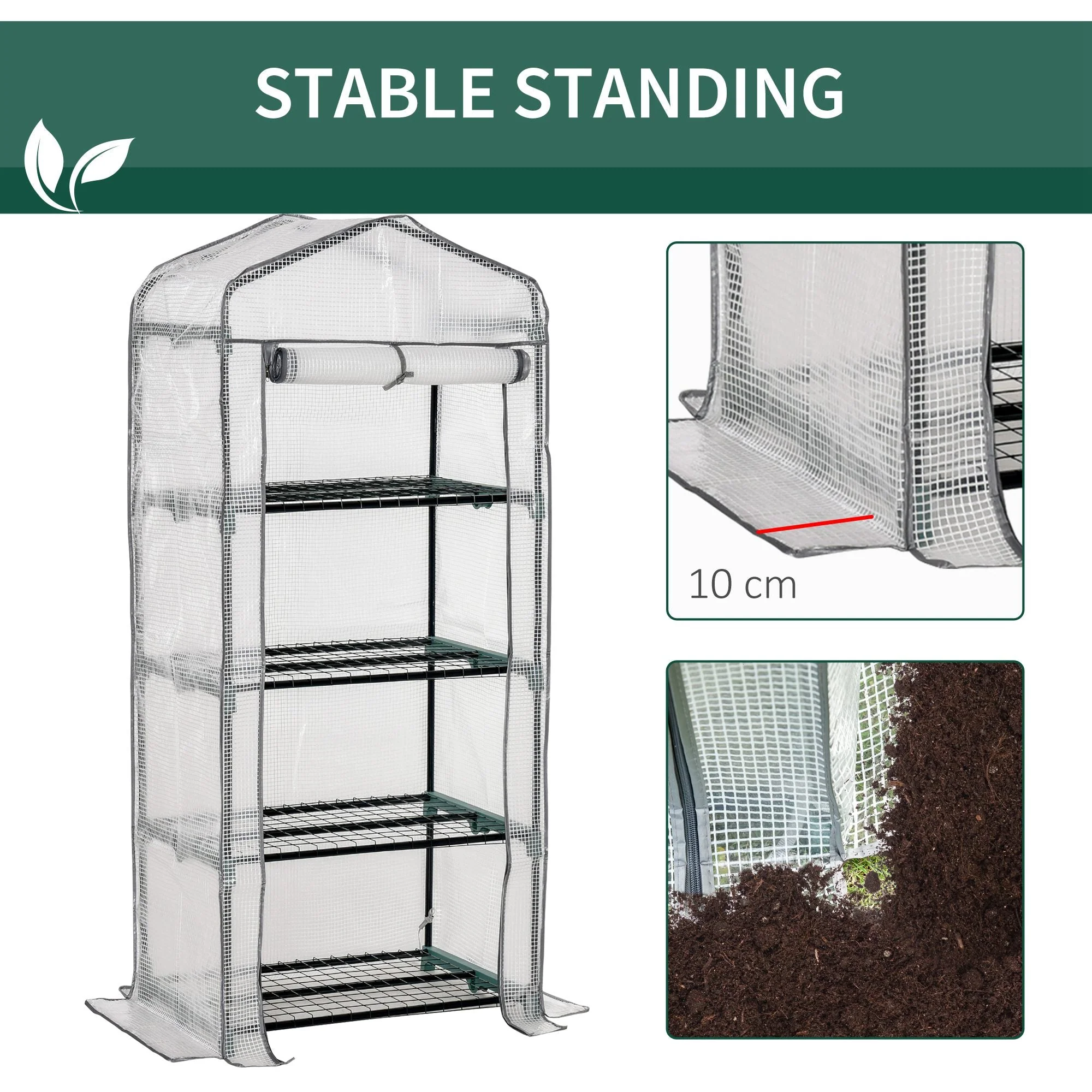Outsunny 4 Tiers Portable Mini Greenhouse Plant Grow Shed Green House Metal Frame Pe Cover 160H X 70L X 50W cm White - Image 7