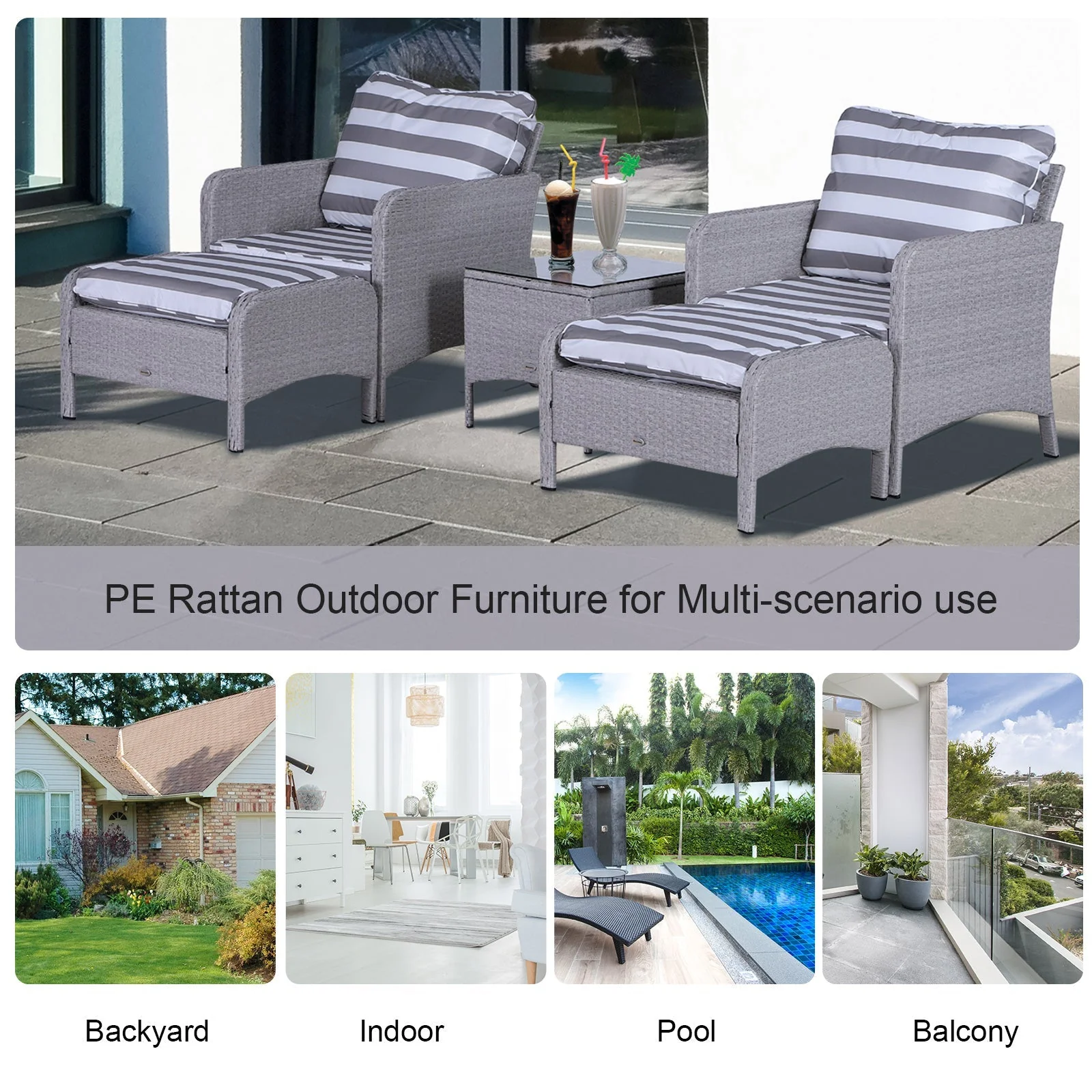 Outsunny 5 Pcs Pe Rattan Garden Furniture Set - Image 7
