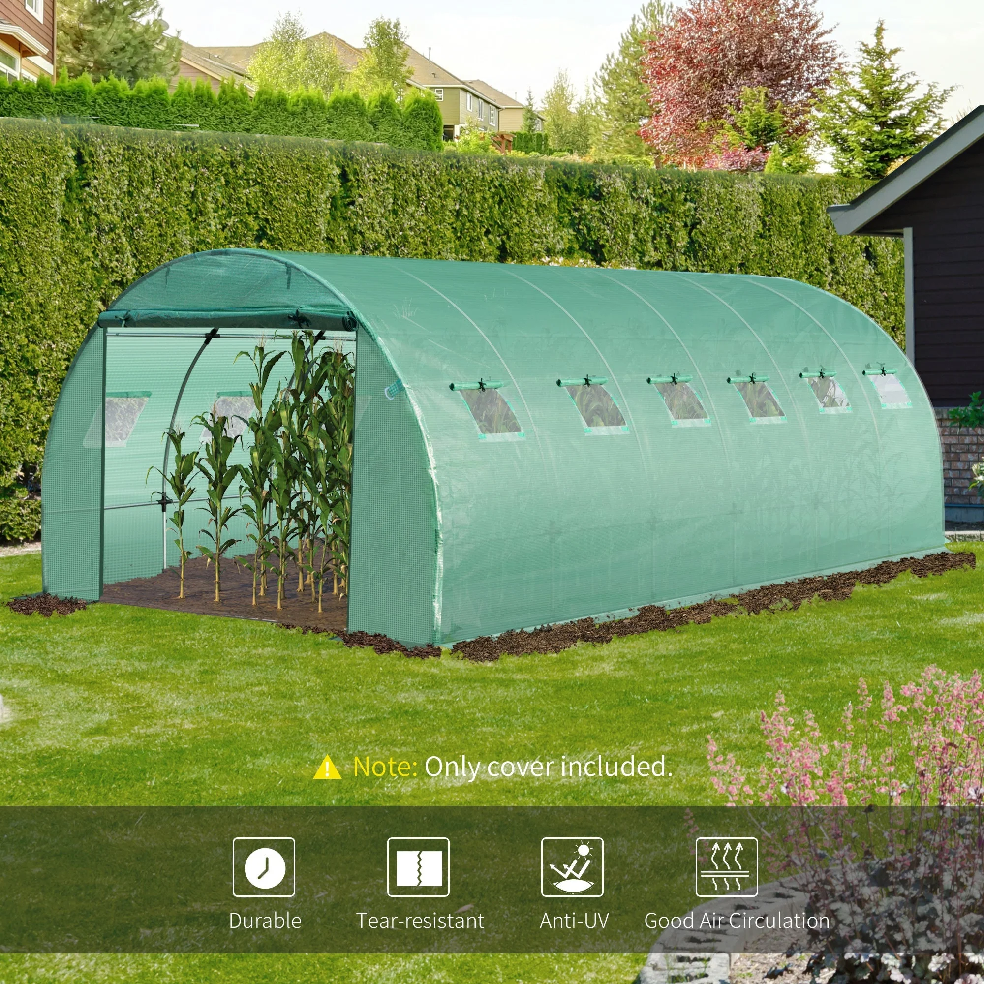Outsunny 6 X 3 X 2M Greenhouse Replacement Cover Only Winter Garden Plant Pe Cover For Tunnel Walk-In Greenhouse With Roll-Up Windows Door Outdoor - Image 5