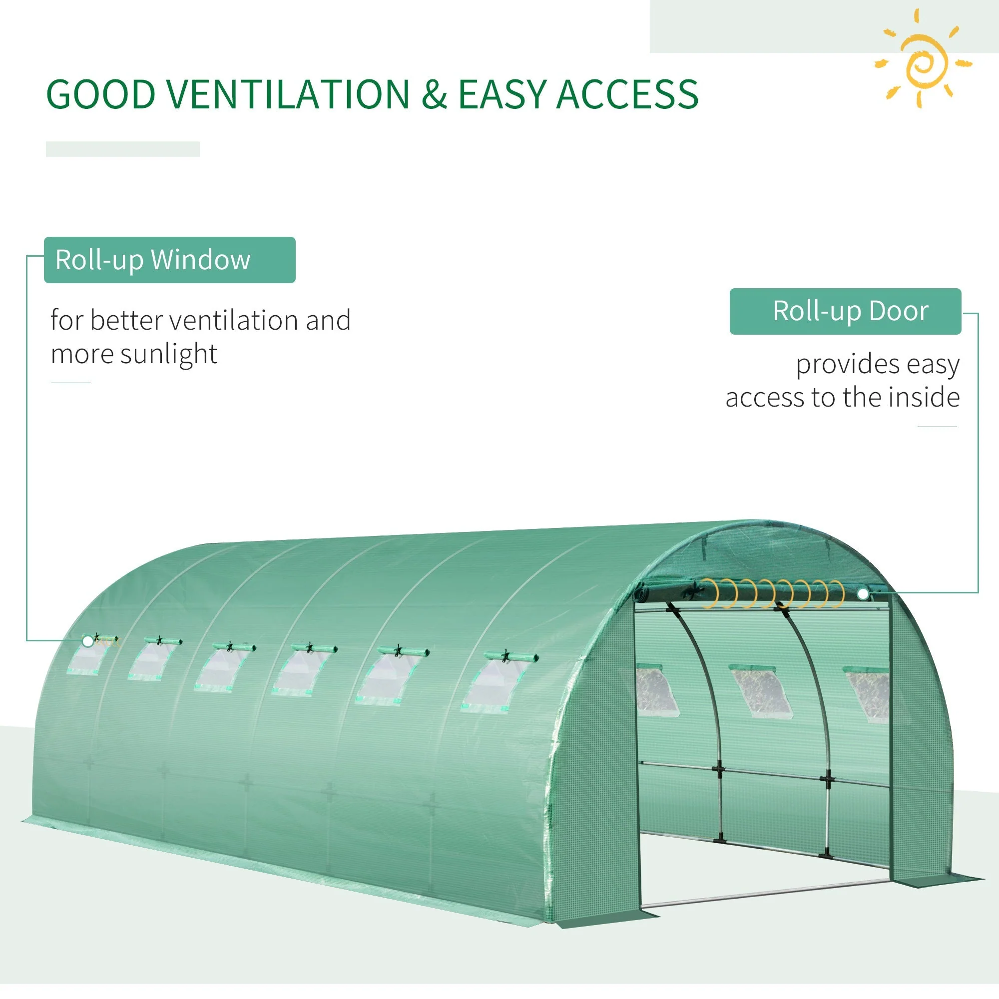 Outsunny 6 X 3 X 2M Greenhouse Replacement Cover Only Winter Garden Plant Pe Cover For Tunnel Walk-In Greenhouse With Roll-Up Windows Door Outdoor - Image 6