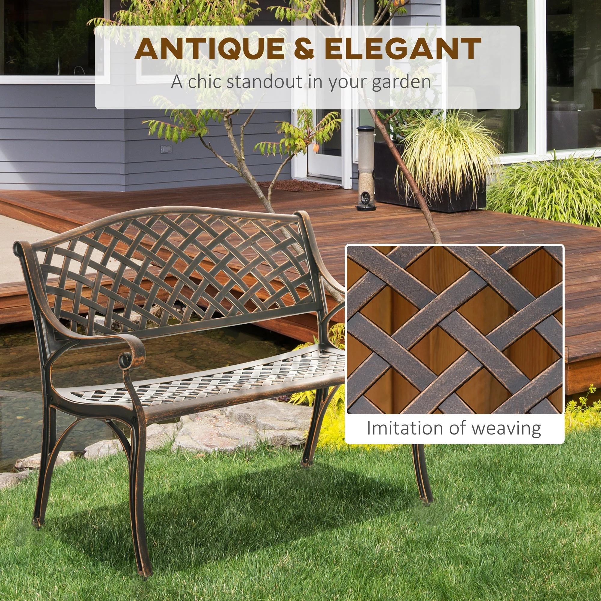 Outsunny Cast Aluminium Outdoor Garden Bench 2 Seater Antique Patio Loveseat - Image 3