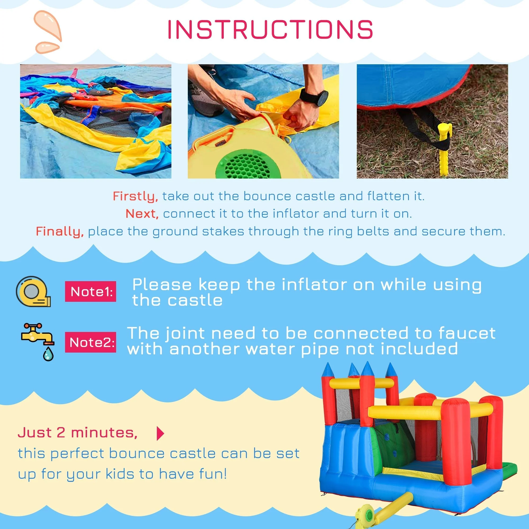 Outsunny Kids Inflatable Bouncy Castle Water Slide 6 In 1 Bounce House Jumping Castle Water Pool Gun Climbing Wall Basket With Air Blower For Summer Playland - Image 4