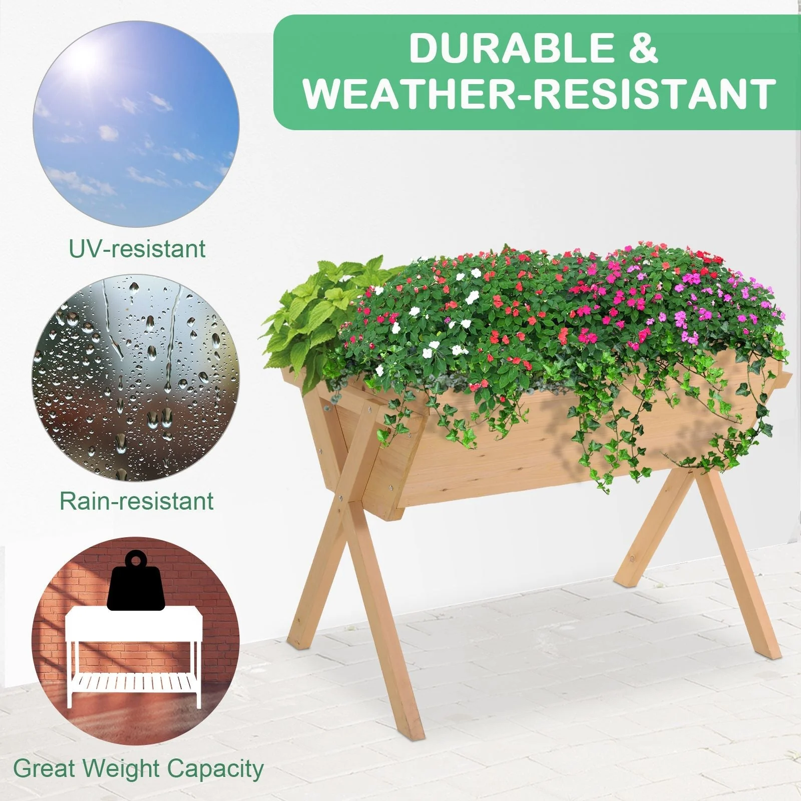 Outsunny Large Fir Wood Raised Plant Stand Oak Tone - Image 5